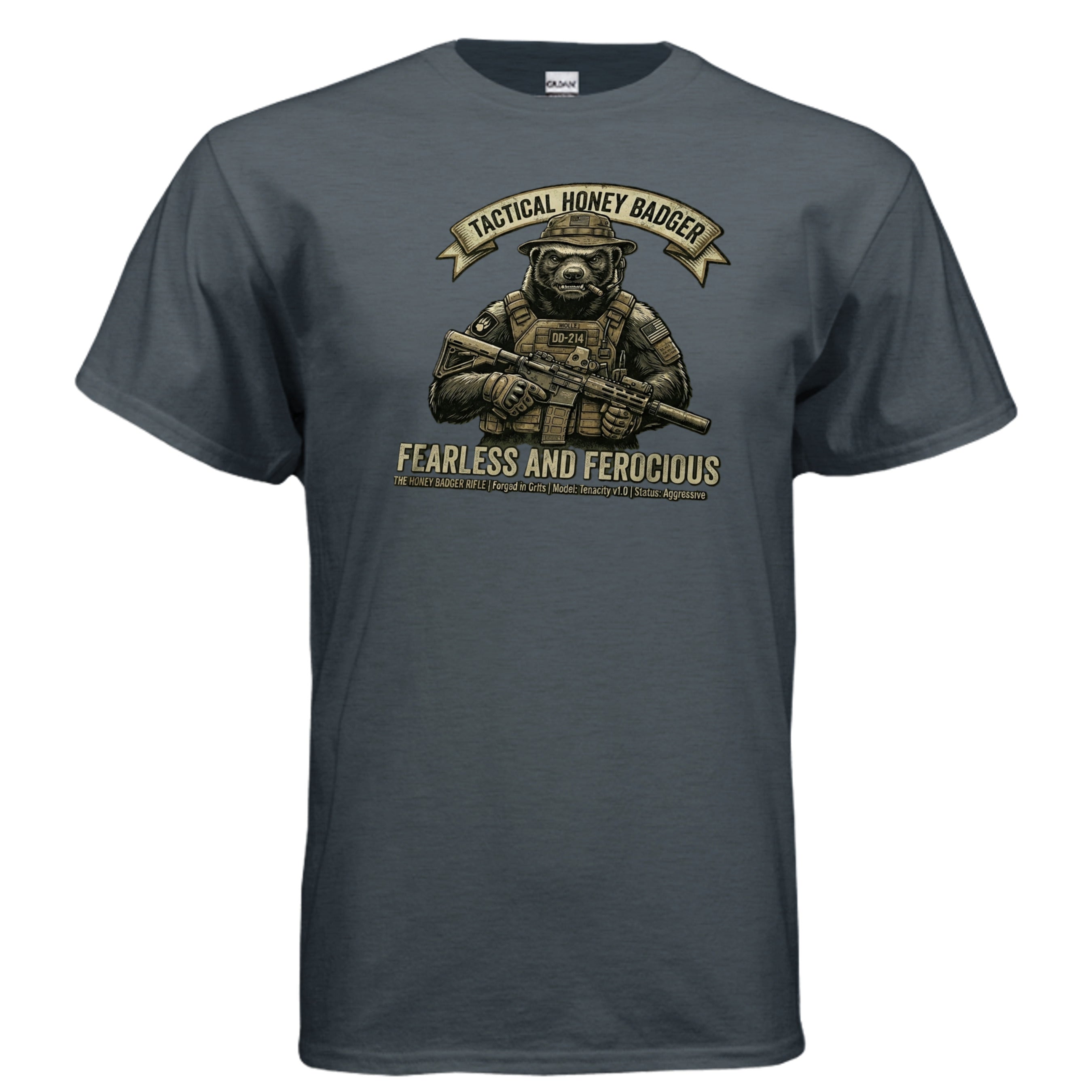 Tactical Honey Badger Tee – Fearless, Ferocious & Bad Decisions Approved Anvil and Anthem }