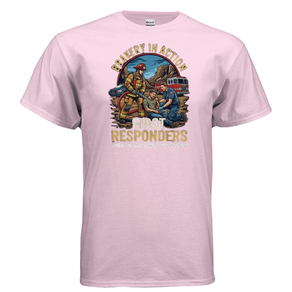 “Bravery in Action” First Responders Tee – When Seconds Count, Legends Show Up Anvil and Anthem }