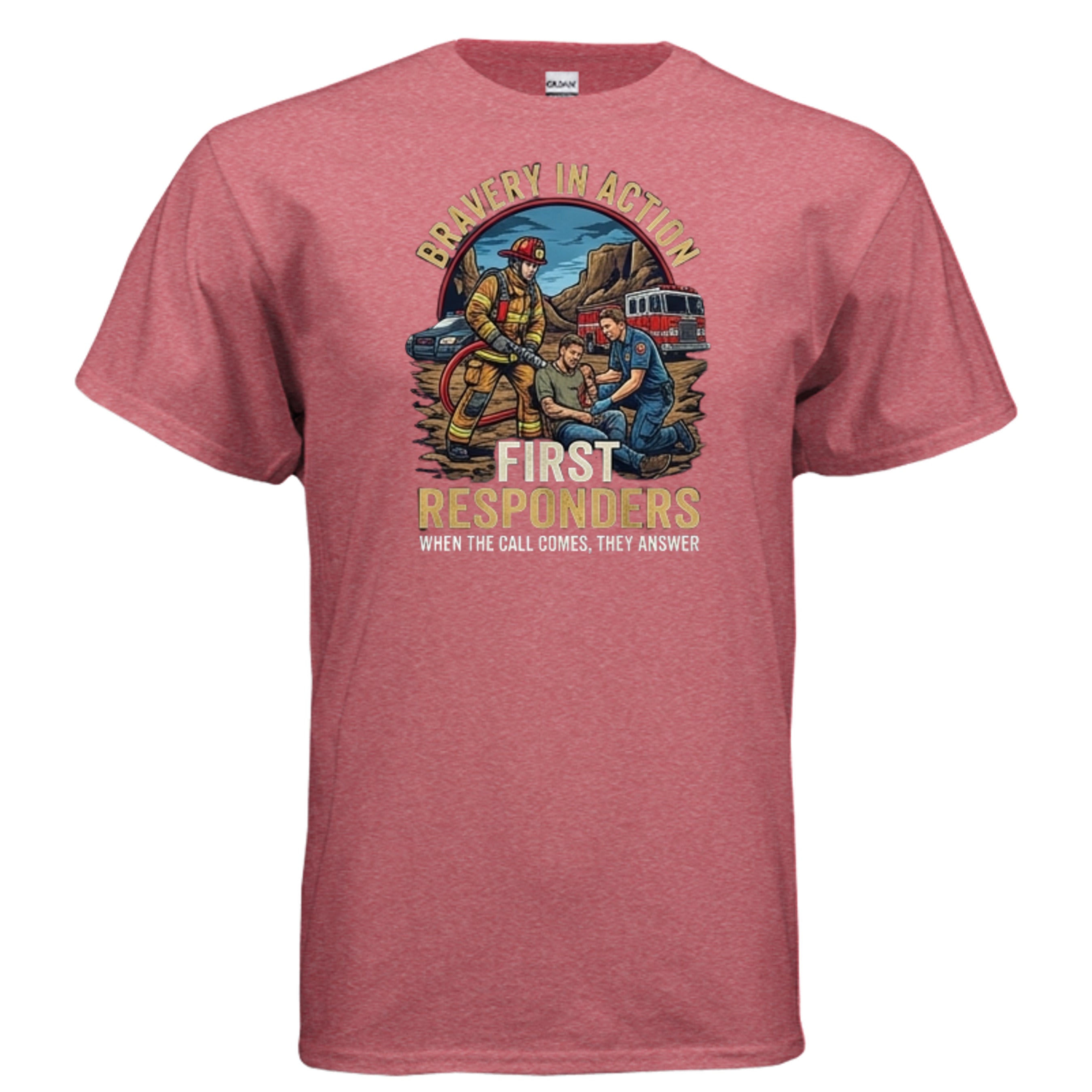 “Bravery in Action” First Responders Tee – When Seconds Count, Legends Show Up Anvil and Anthem }