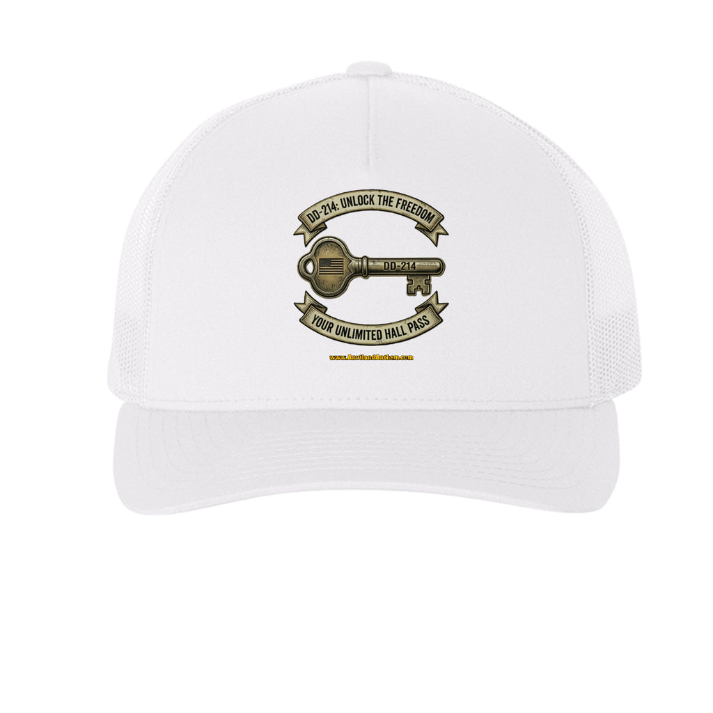 DD214 “Freedom Key” Trucker Hat – Unlimited Hall Pass Edition Anvil and Anthem }