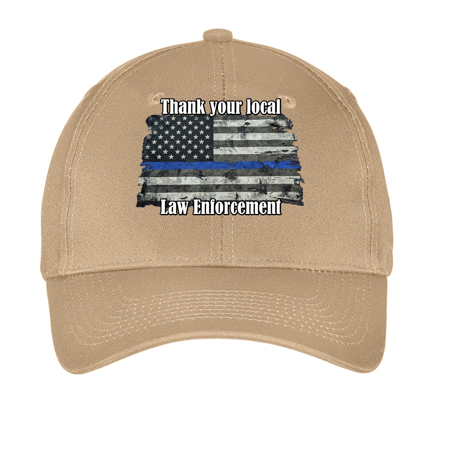 “Thank Your Local Law Enforcement” Thin Blue Line Hat – Law Enforcement Support Cap Khaki ONE SIZE {{ product_type }Anvil and Anthem }