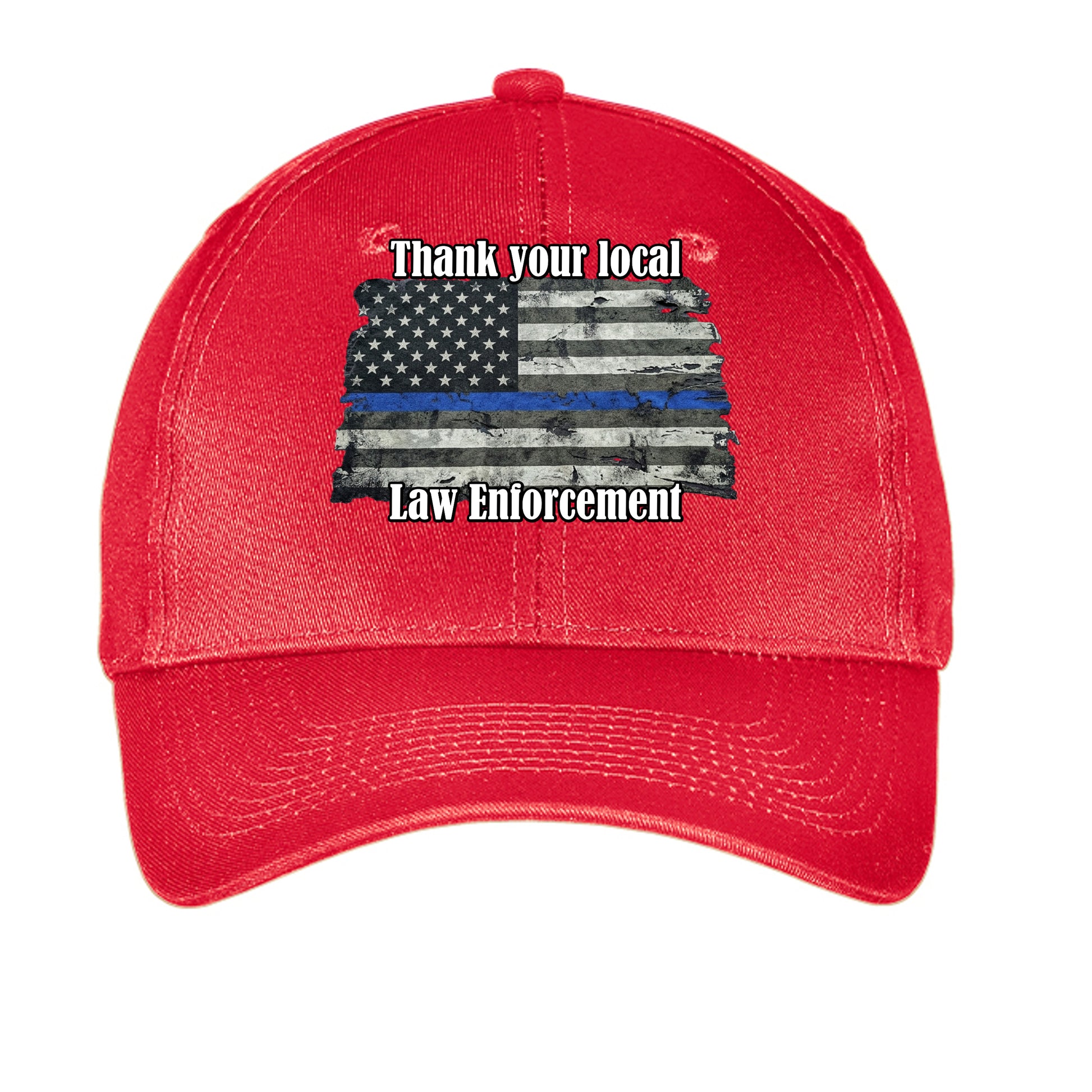 “Thank Your Local Law Enforcement” Thin Blue Line Hat – Law Enforcement Support Cap True Red ONE SIZE {{ product_type }Anvil and Anthem }