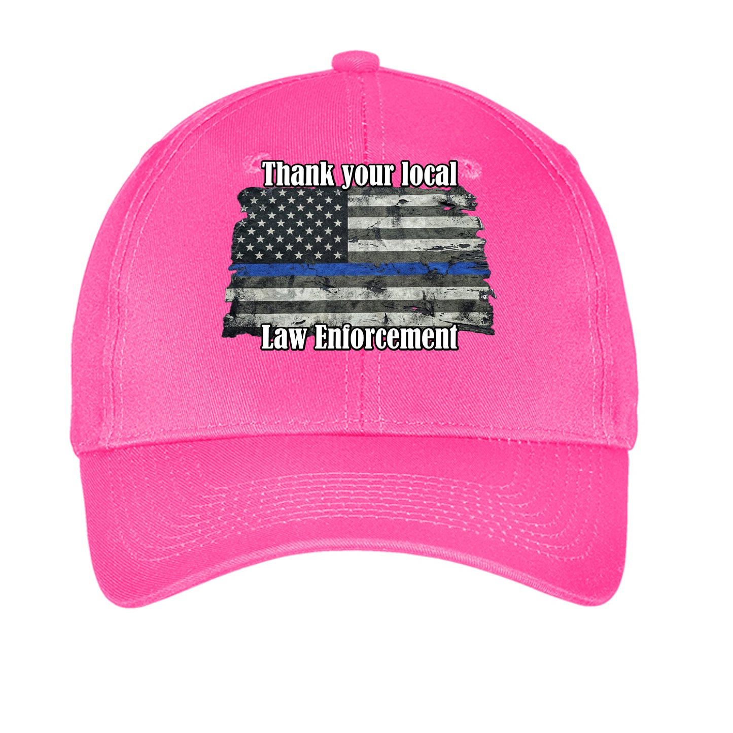 “Thank Your Local Law Enforcement” Thin Blue Line Hat – Law Enforcement Support Cap Neon Pink ONE SIZE {{ product_type }Anvil and Anthem }