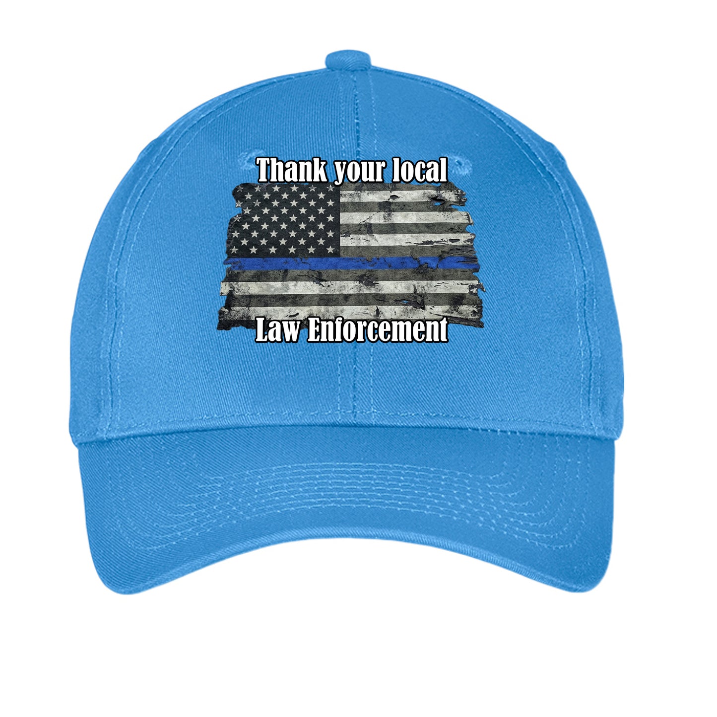 “Thank Your Local Law Enforcement” Thin Blue Line Hat – Law Enforcement Support Cap Carolina Blue ONE SIZE {{ product_type }Anvil and Anthem }