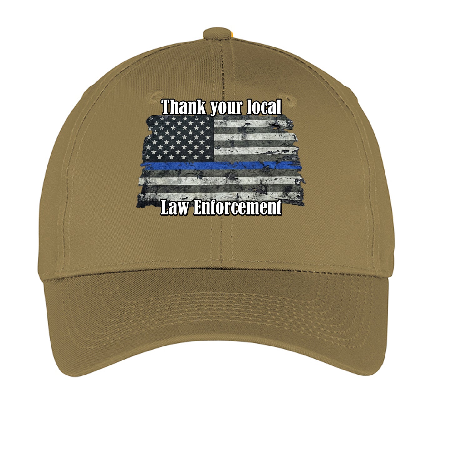 “Thank Your Local Law Enforcement” Thin Blue Line Hat – Law Enforcement Support Cap Coyote Brown ONE SIZE {{ product_type }Anvil and Anthem }