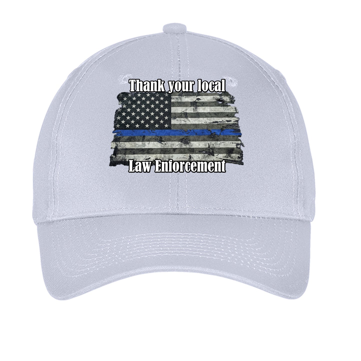 “Thank Your Local Law Enforcement” Thin Blue Line Hat – Law Enforcement Support Cap Silver ONE SIZE {{ product_type }Anvil and Anthem }