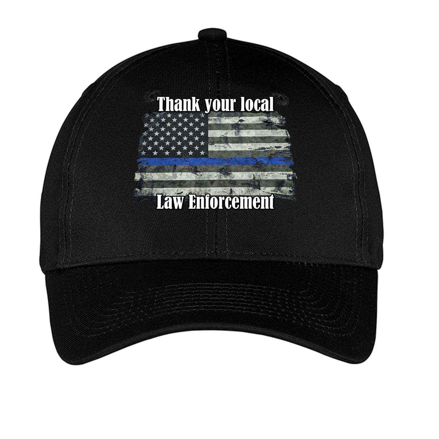 “Thank Your Local Law Enforcement” Thin Blue Line Hat – Law Enforcement Support Cap Black ONE SIZE {{ product_type }Anvil and Anthem }