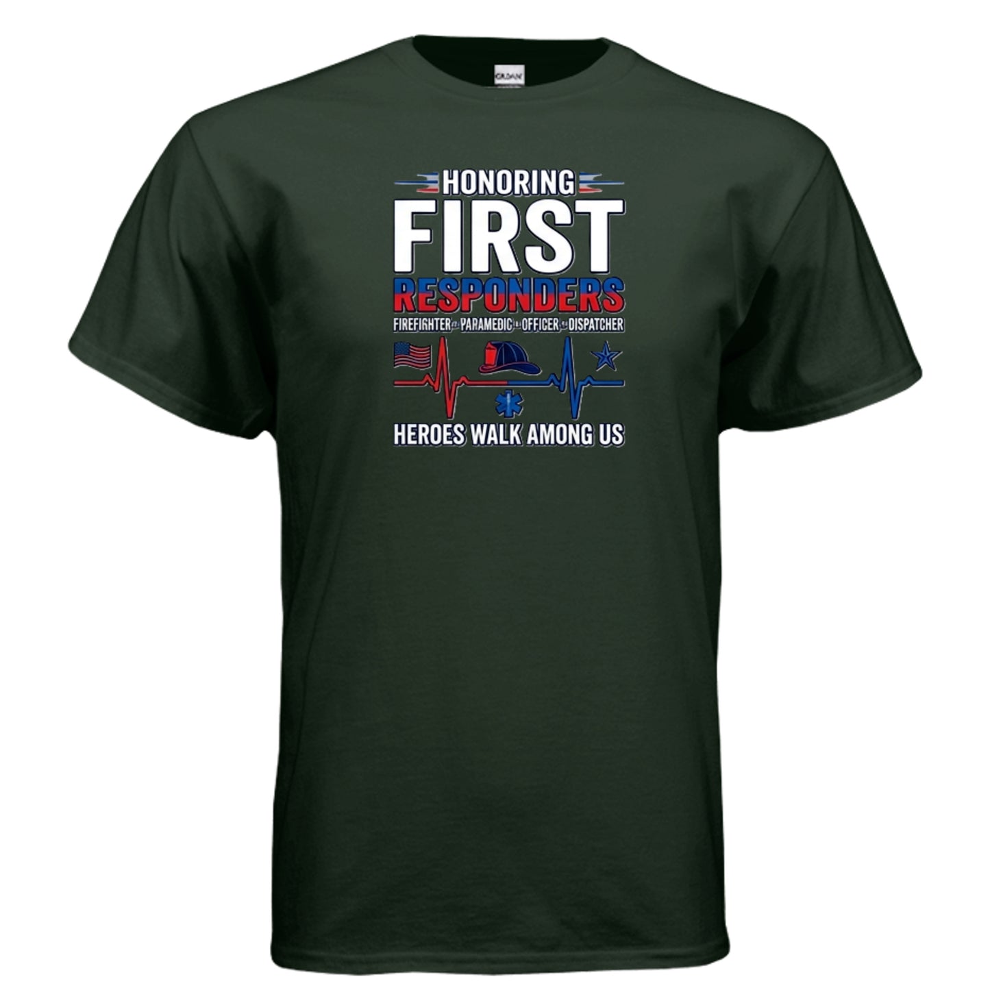 “Heroes Walk Among Us” First Responders Tee – Heartbeat of Courage Edition {{ product_type }Anvil and Anthem }