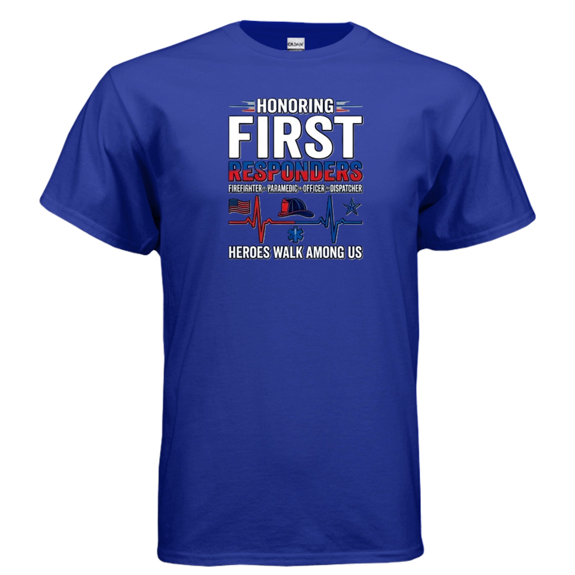 “Heroes Walk Among Us” First Responders Tee – Heartbeat of Courage Edition {{ product_type }Anvil and Anthem }