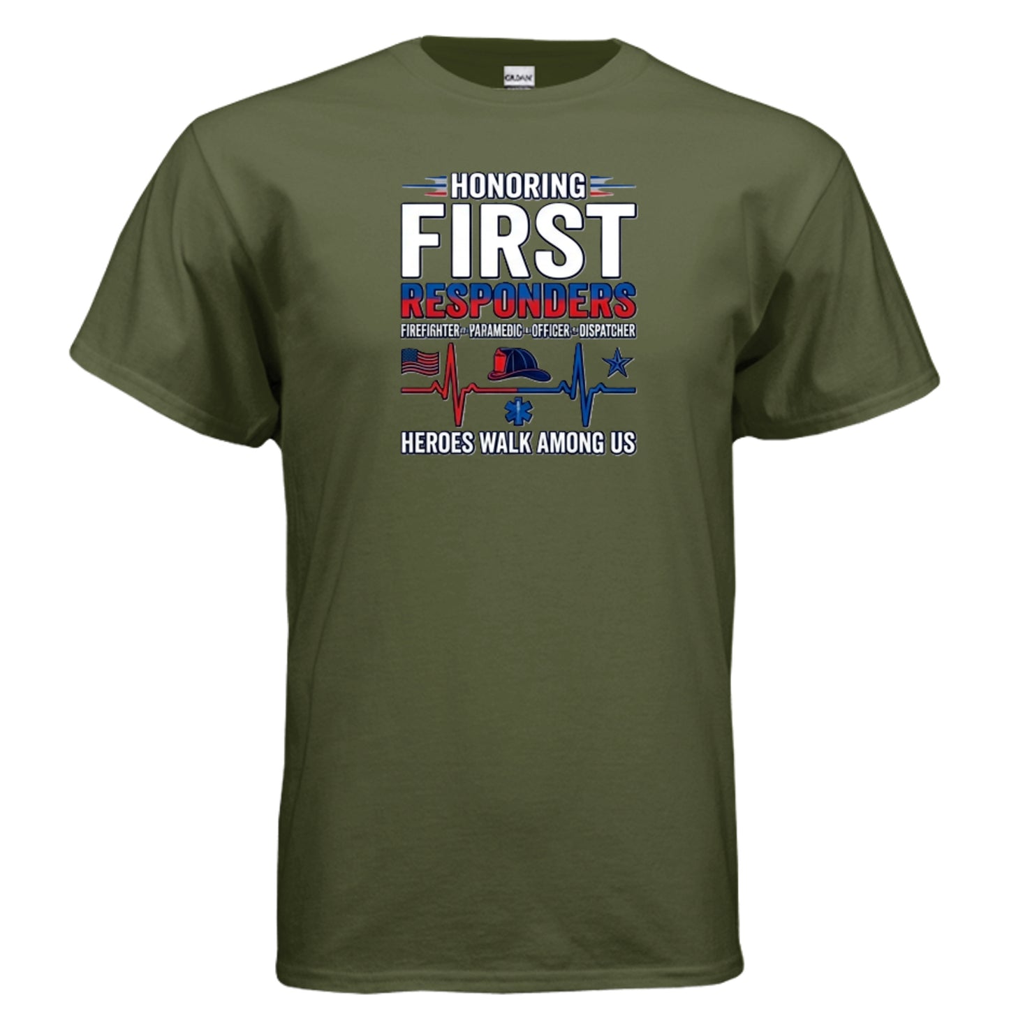 “Heroes Walk Among Us” First Responders Tee – Heartbeat of Courage Edition {{ product_type }Anvil and Anthem }
