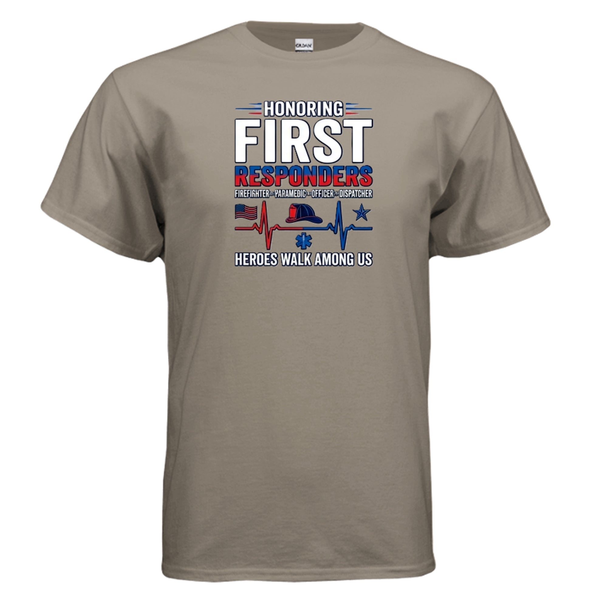 “Heroes Walk Among Us” First Responders Tee – Heartbeat of Courage Edition {{ product_type }Anvil and Anthem }