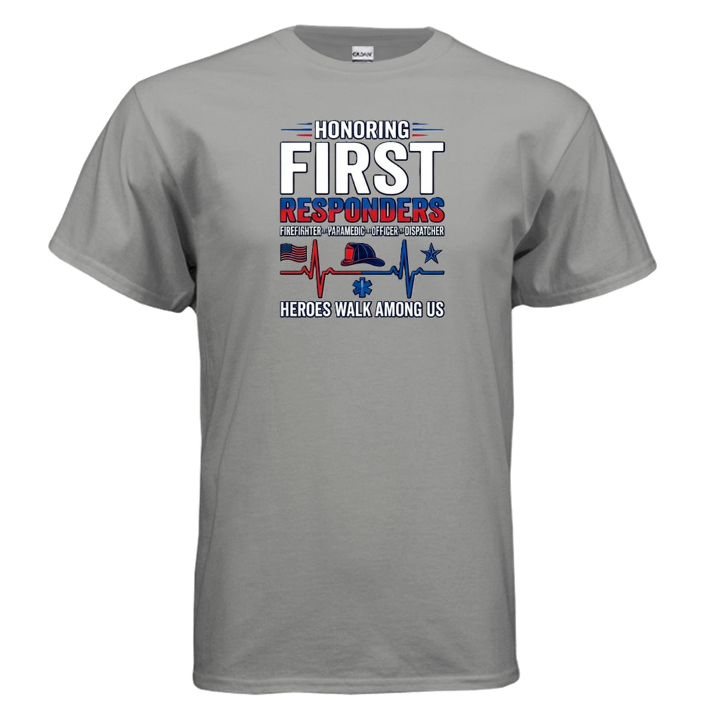 “Heroes Walk Among Us” First Responders Tee – Heartbeat of Courage Edition Anvil and Anthem }