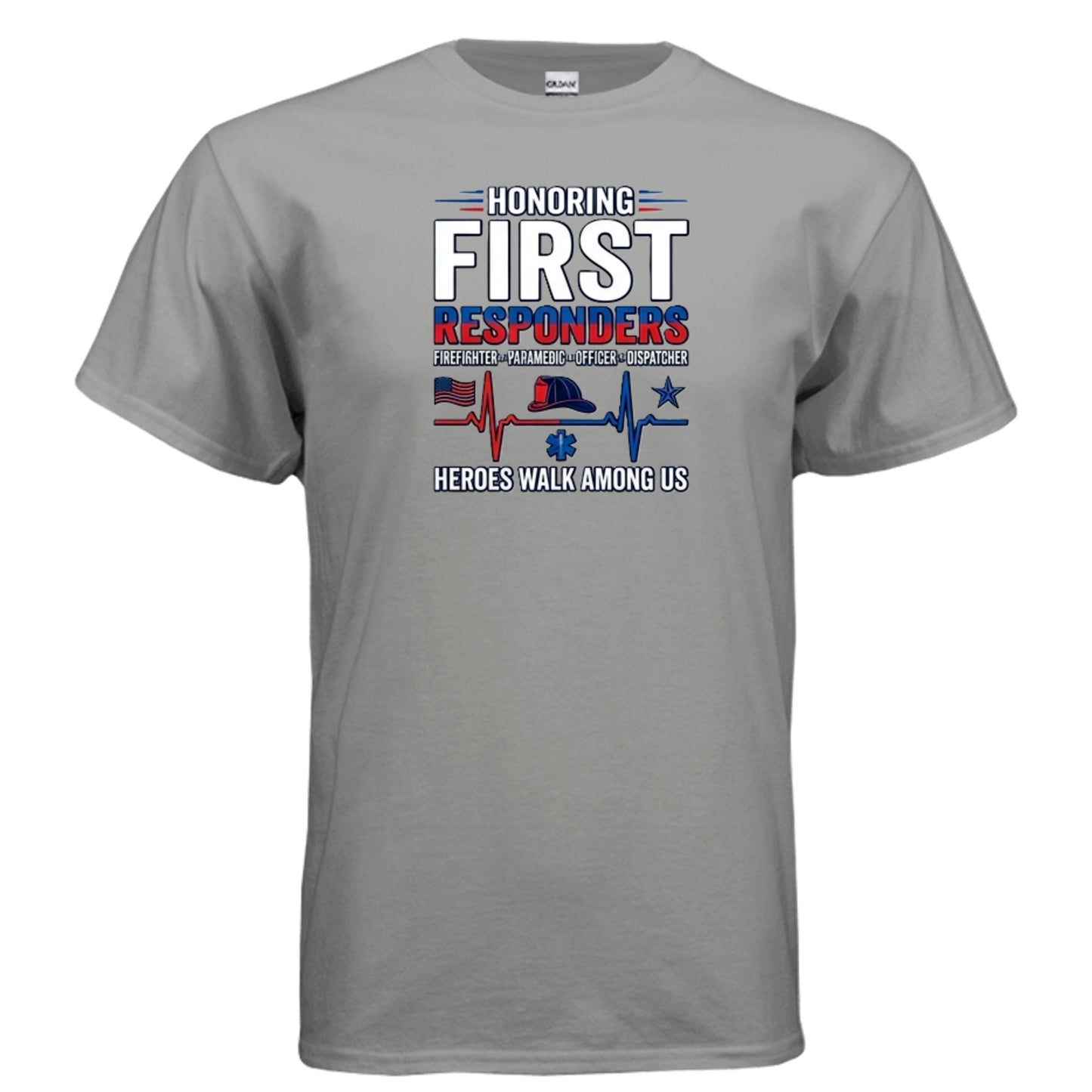 “Heroes Walk Among Us” First Responders Tee – Heartbeat of Courage Edition {{ product_type }Anvil and Anthem }