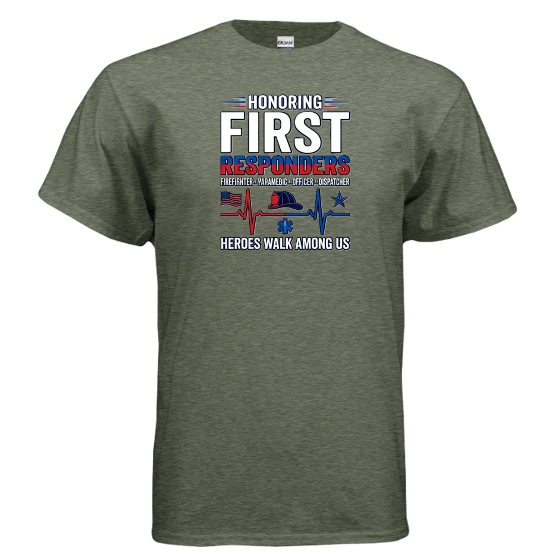 “Heroes Walk Among Us” First Responders Tee – Heartbeat of Courage Edition {{ product_type }Anvil and Anthem }