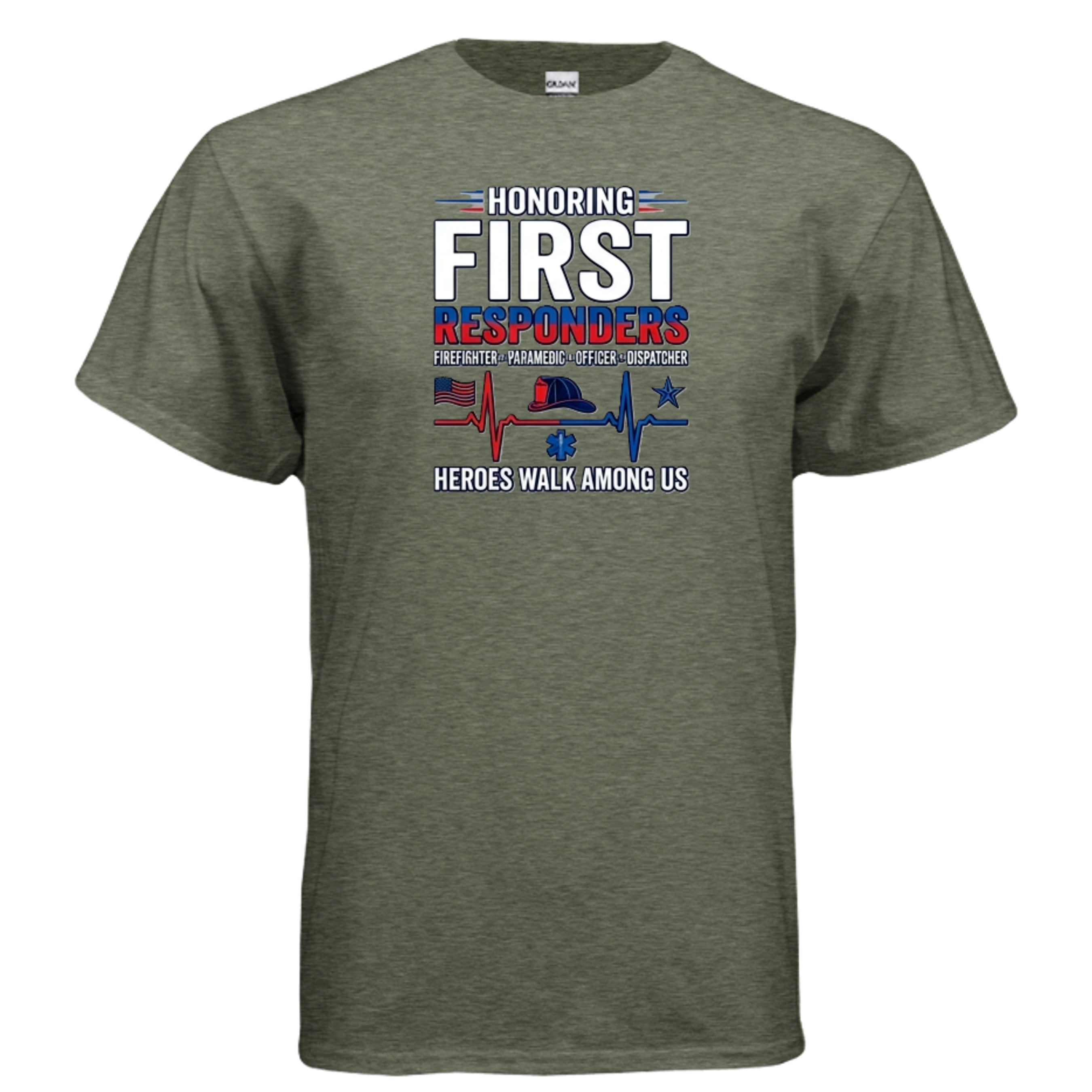 “Heroes Walk Among Us” First Responders Tee – Heartbeat of Courage Edition Anvil and Anthem }