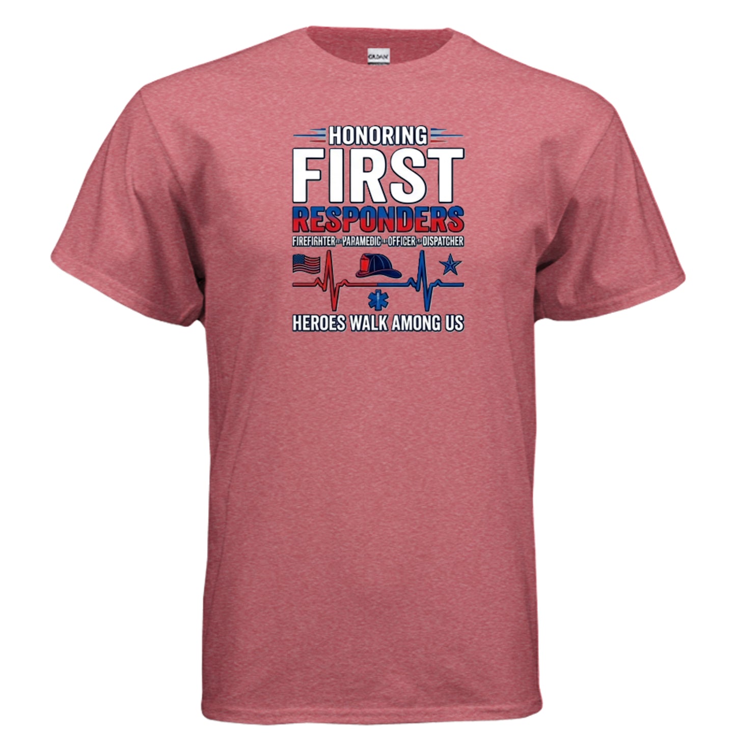 “Heroes Walk Among Us” First Responders Tee – Heartbeat of Courage Edition {{ product_type }Anvil and Anthem }