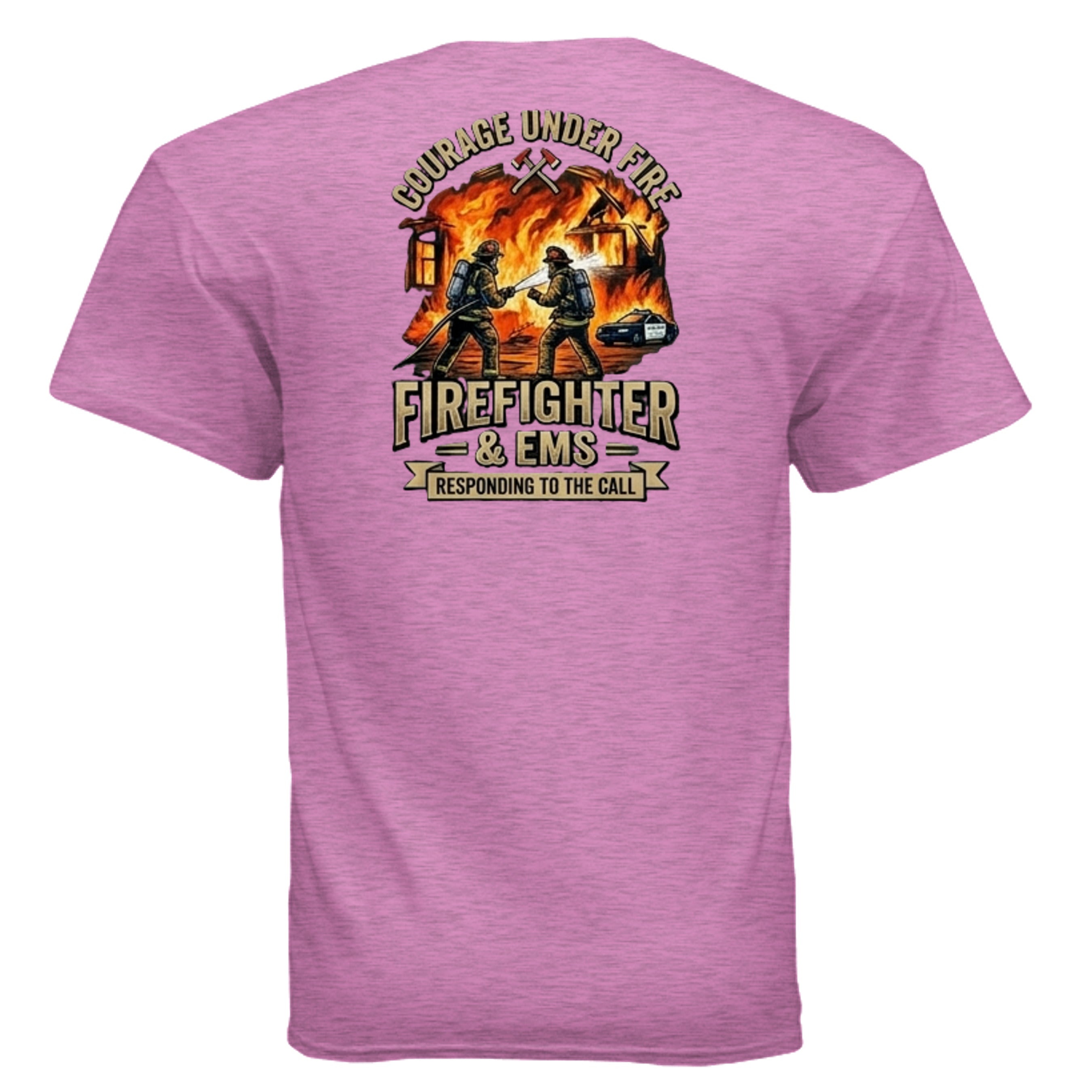 “Courage Under Fire” Firefighter Tee – Thin Red Line Front & Back Graphic Shirt Anvil and Anthem }