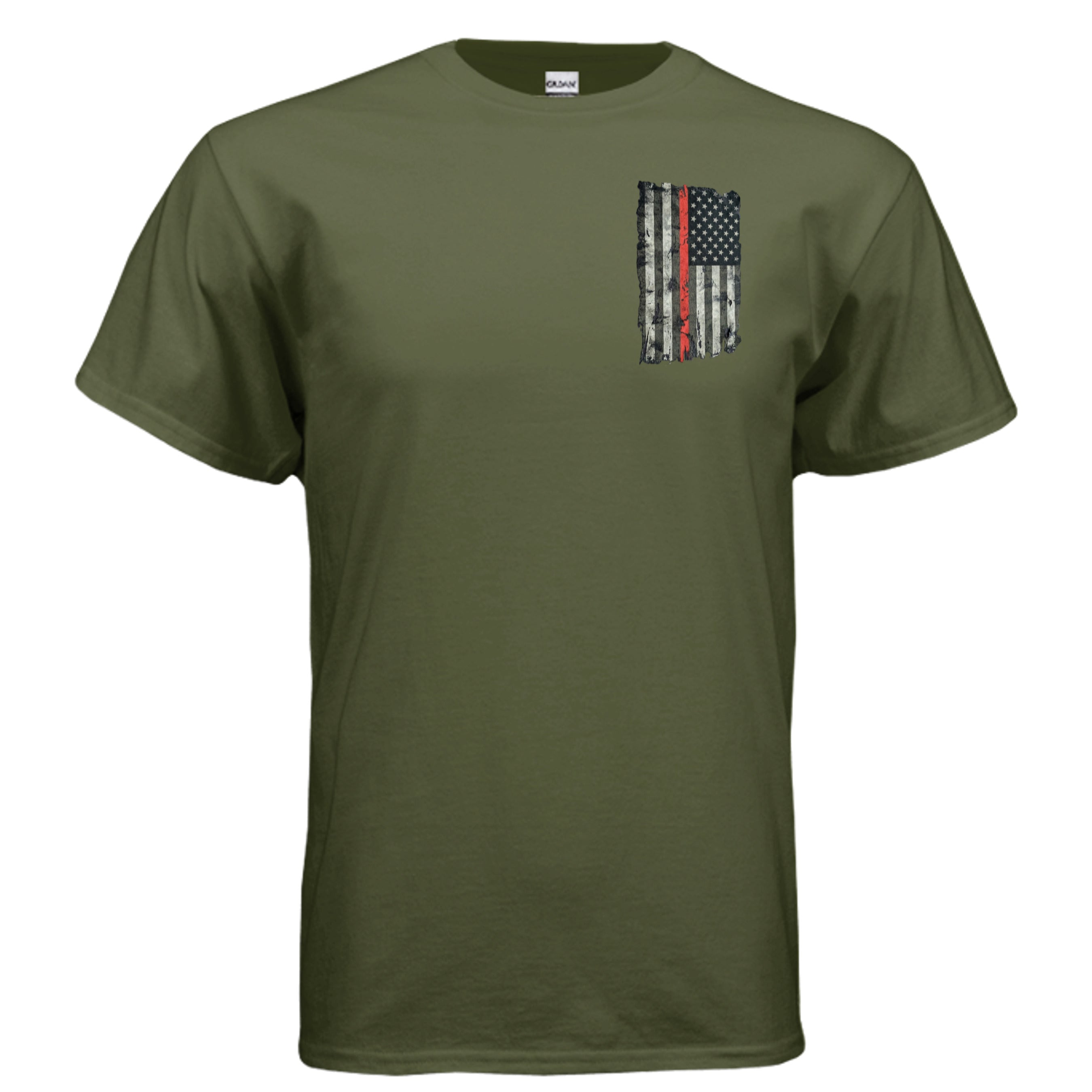“Courage Under Fire” Firefighter Tee – Thin Red Line Front & Back Graphic Shirt Anvil and Anthem }