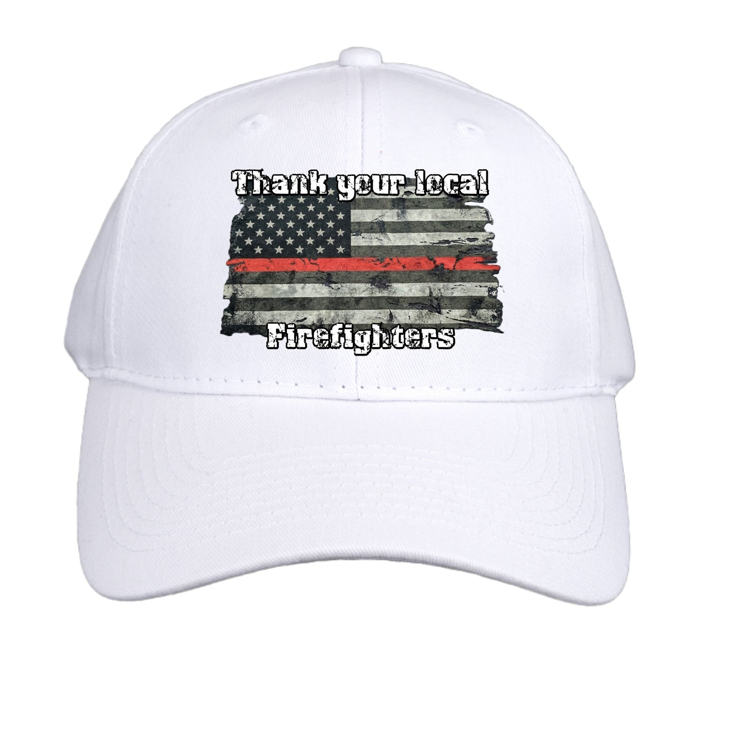 “Thank Your Local Firefighters” Hat – Thin Red Line Support Cap White ONE SIZE {{ product_type }Anvil and Anthem }