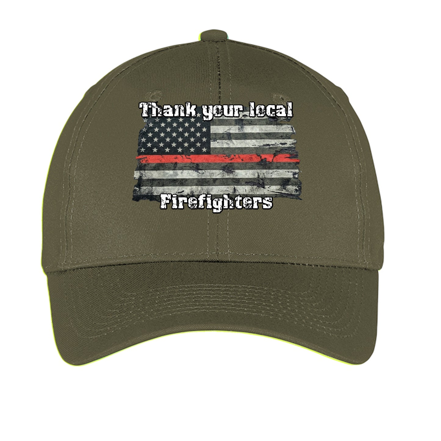 “Thank Your Local Firefighters” Hat – Thin Red Line Support Cap Olive Drab Green ONE SIZE {{ product_type }Anvil and Anthem }