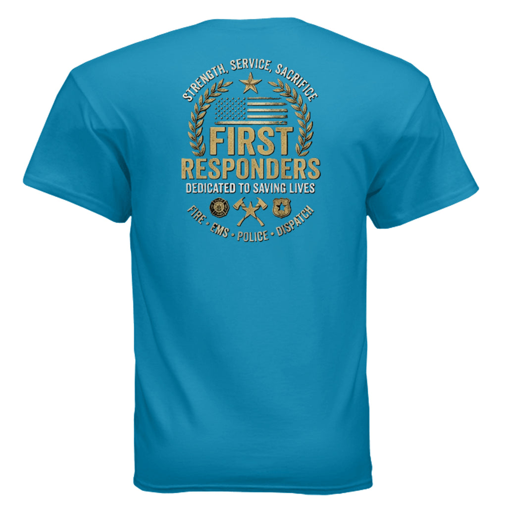 “Strength • Service • Sacrifice” First Responders Tee – All Heroes Edition Anvil and Anthem }