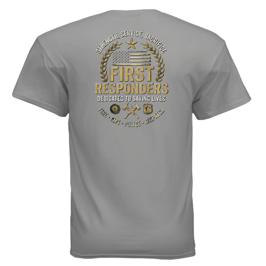 “Strength • Service • Sacrifice” First Responders Tee – All Heroes Edition Anvil and Anthem }