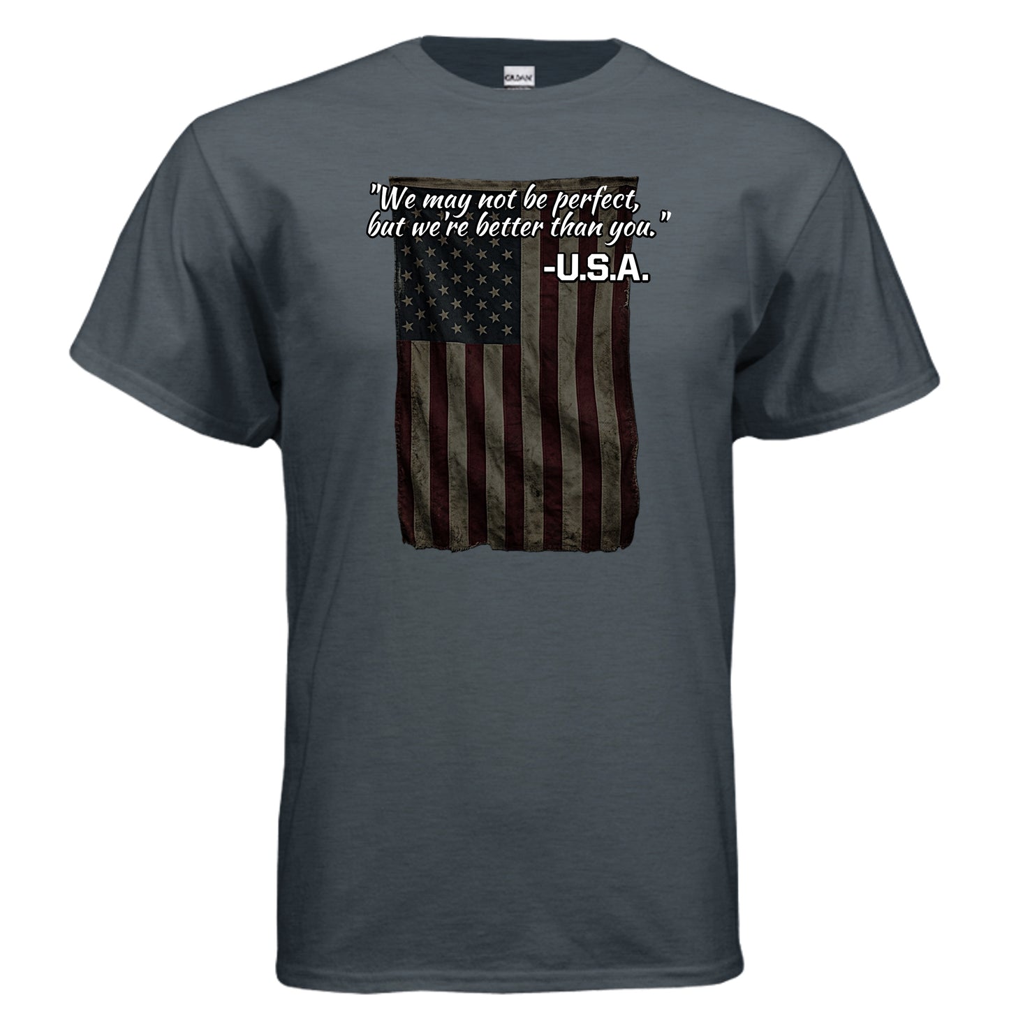 “Not Perfect, Still Winning” USA Tee – American Swagger Edition Heather Navy {{ product_type }Anvil and Anthem }