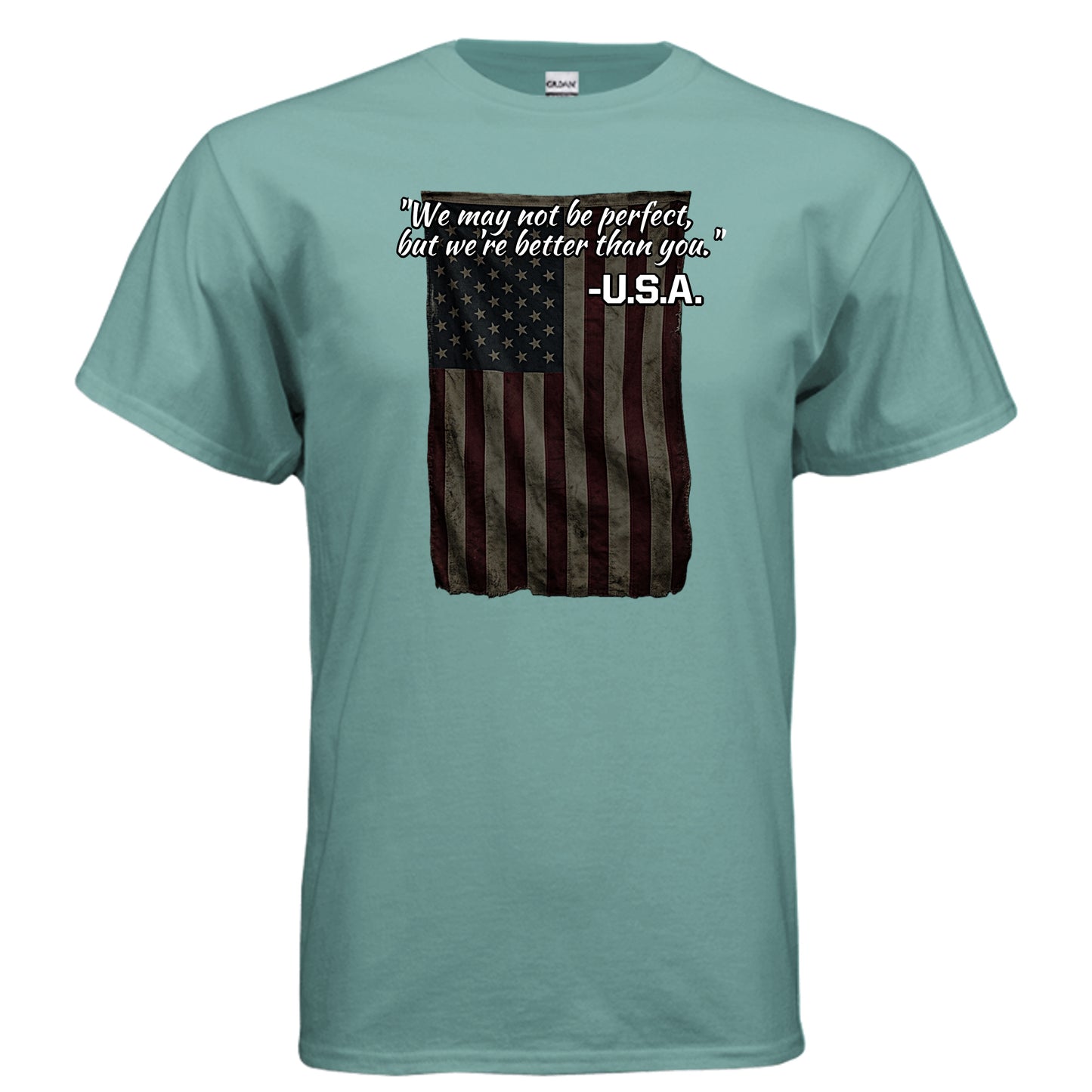 “Not Perfect, Still Winning” USA Tee – American Swagger Edition Aquatic {{ product_type }Anvil and Anthem }
