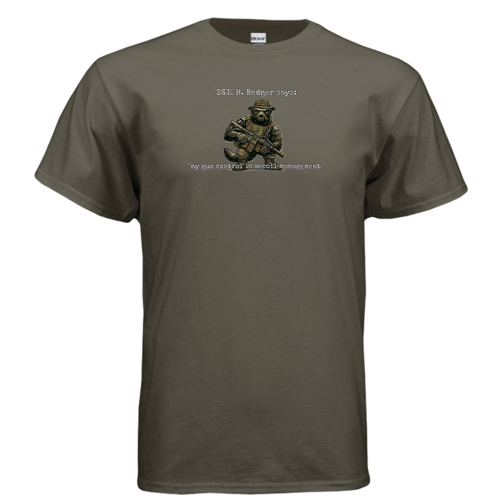 Sgt. H. Badger” Tactical Tee – Recoil Management Specialist Anvil and Anthem }