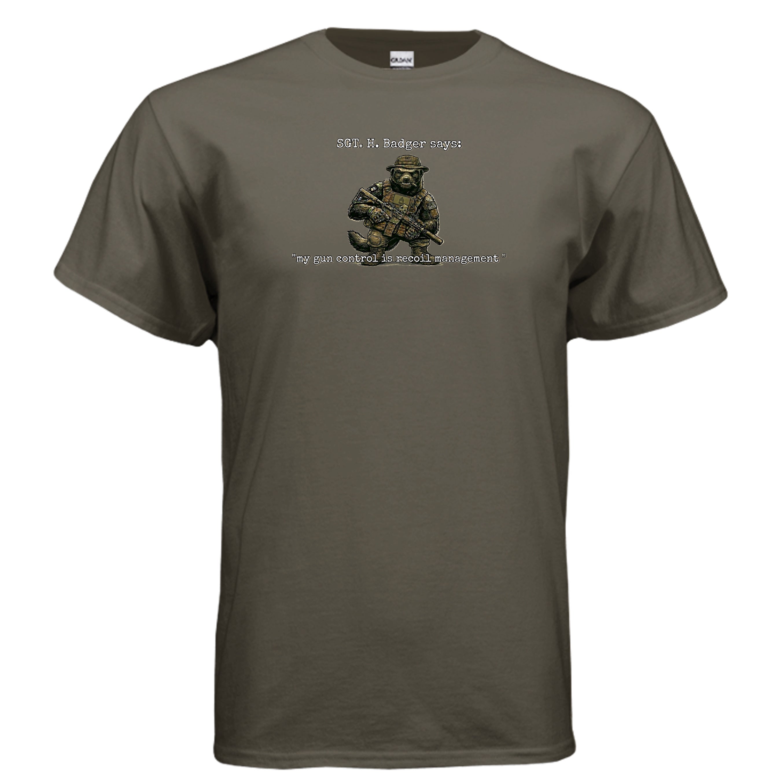 Sgt. H. Badger” Tactical Tee – Recoil Management Specialist Anvil and Anthem }