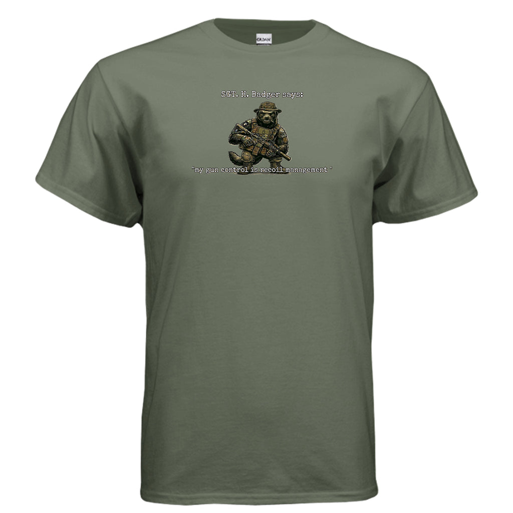 Sgt. H. Badger” Tactical Tee – Recoil Management Specialist Anvil and Anthem }