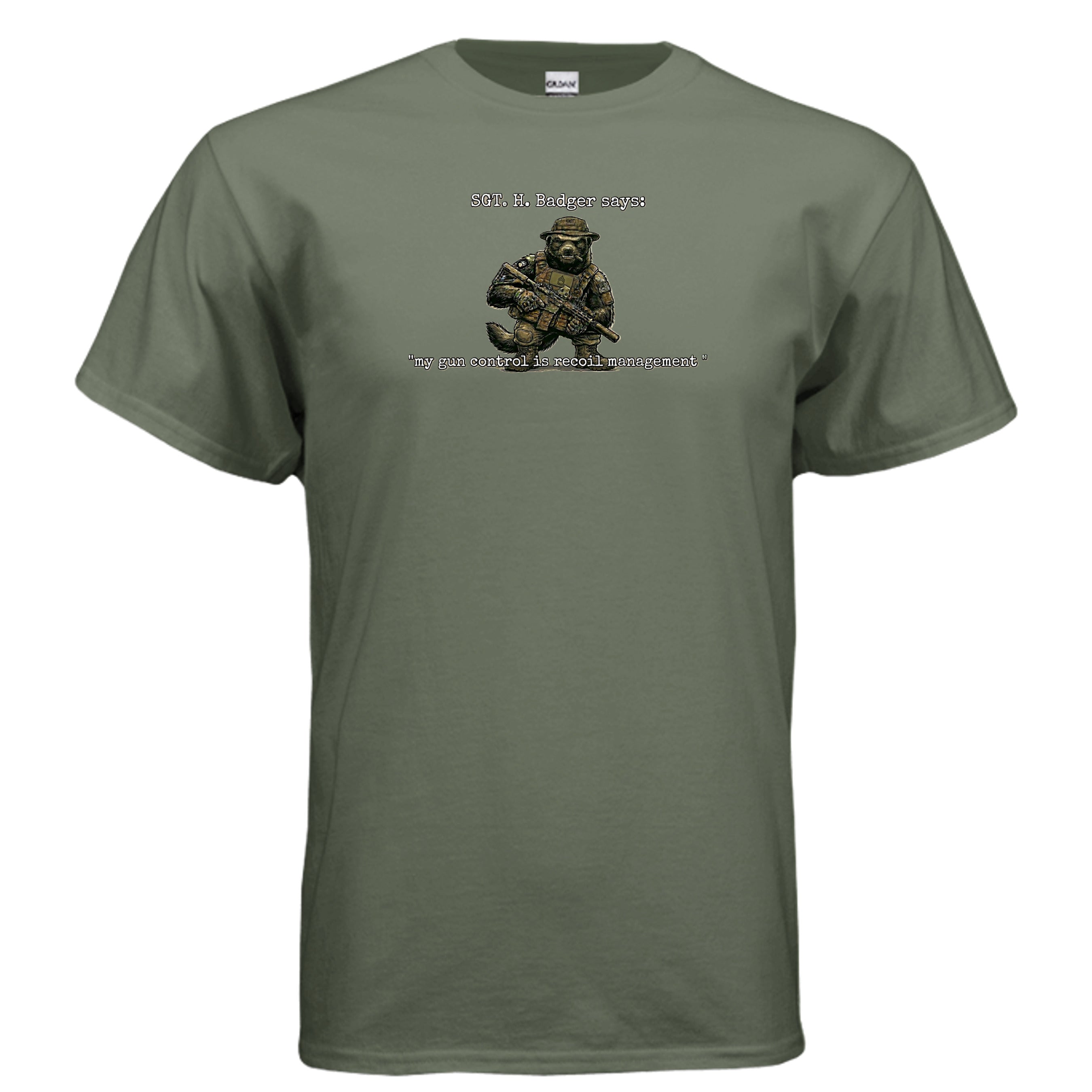 Sgt. H. Badger” Tactical Tee – Recoil Management Specialist Anvil and Anthem }