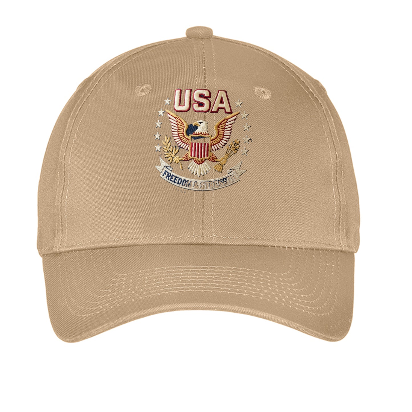 “Freedom & Strength” USA Eagle Dad Hat – American Patriot Edition Khaki ONE SIZE {{ product_type }Anvil and Anthem }