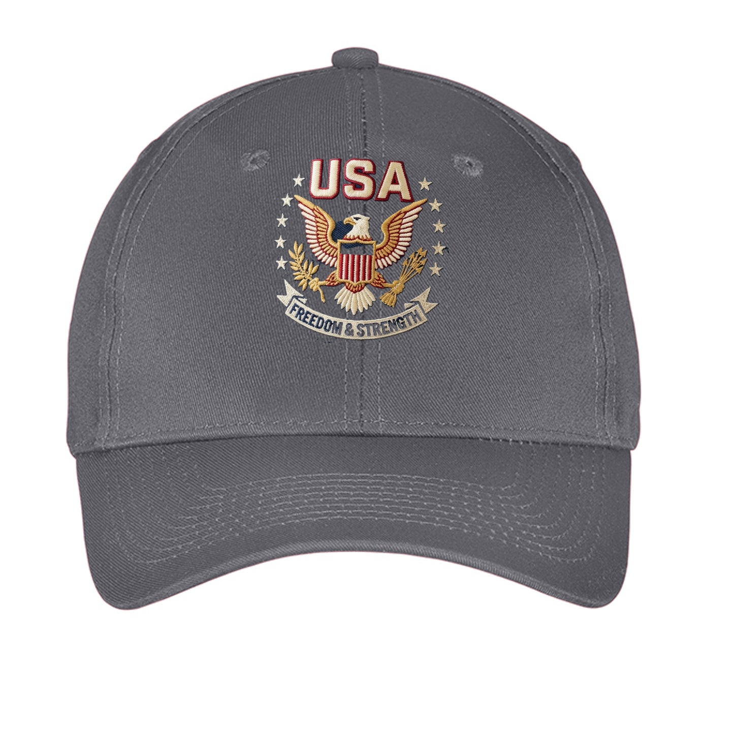 “Freedom & Strength” USA Eagle Dad Hat – American Patriot Edition Charcoal ONE SIZE {{ product_type }Anvil and Anthem }