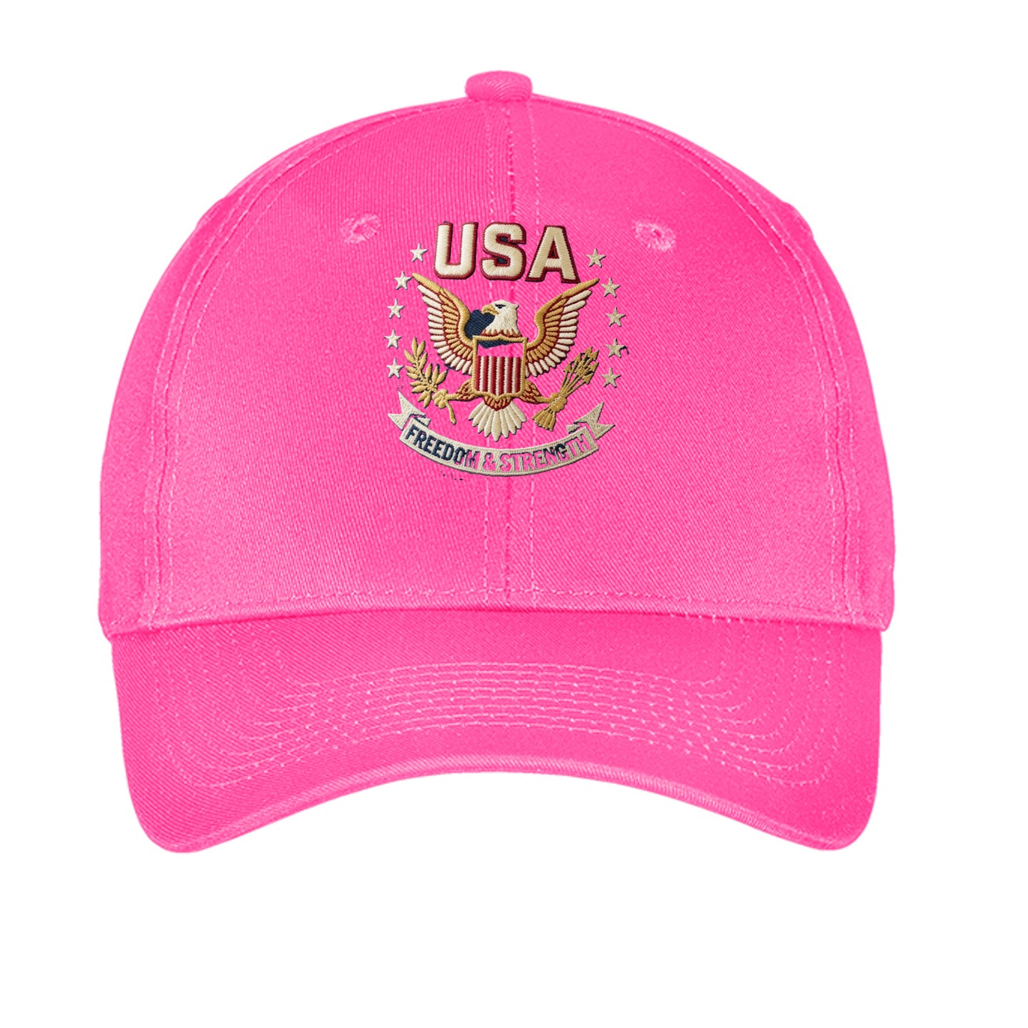“Freedom & Strength” USA Eagle Dad Hat – American Patriot Edition Neon Pink ONE SIZE {{ product_type }Anvil and Anthem }