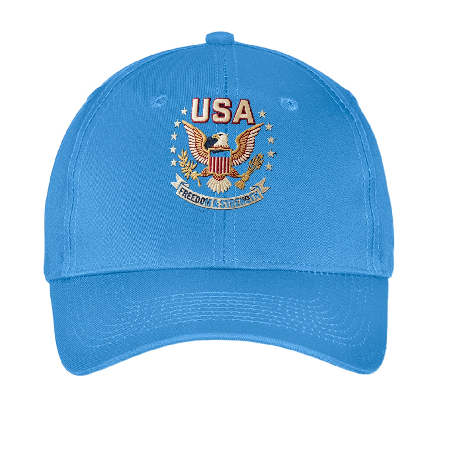 “Freedom & Strength” USA Eagle Dad Hat – American Patriot Edition Carolina Blue ONE SIZE {{ product_type }Anvil and Anthem }