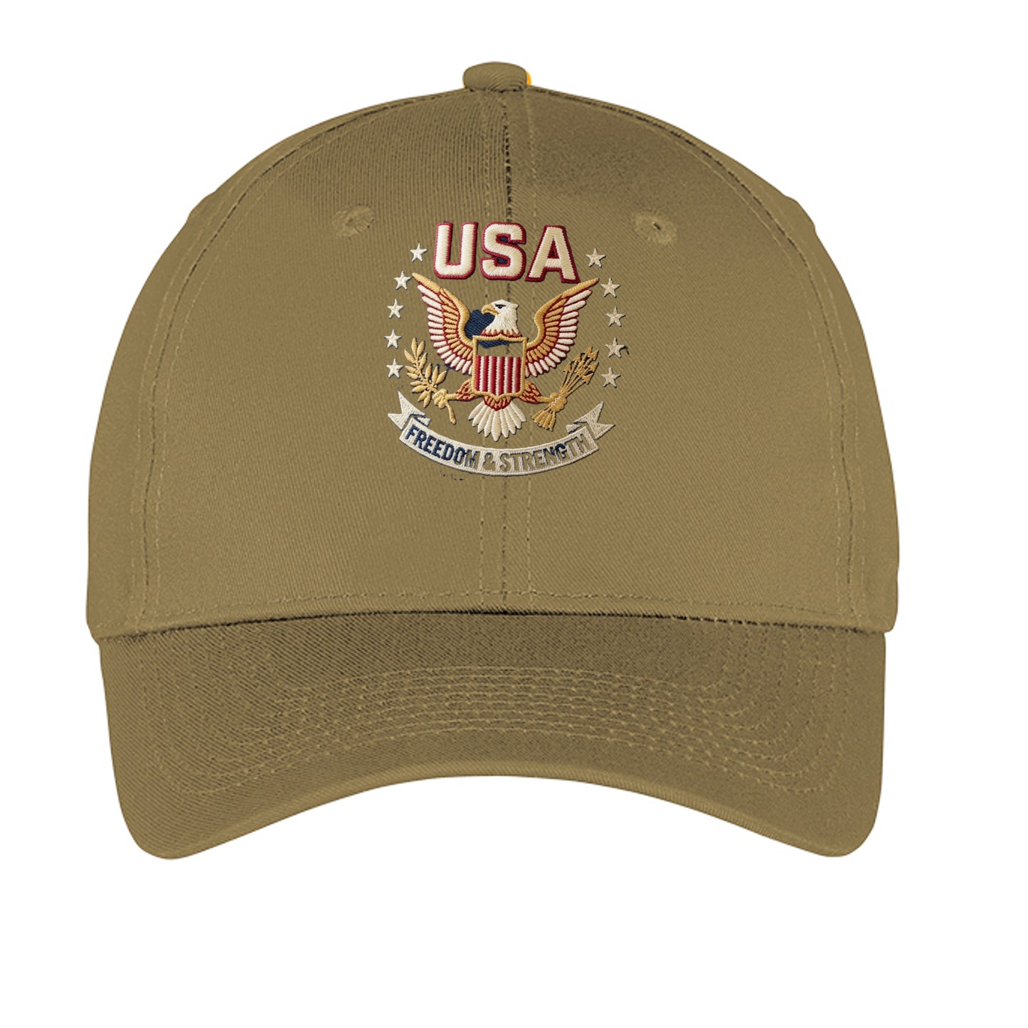 “Freedom & Strength” USA Eagle Dad Hat – American Patriot Edition Coyote Brown ONE SIZE {{ product_type }Anvil and Anthem }