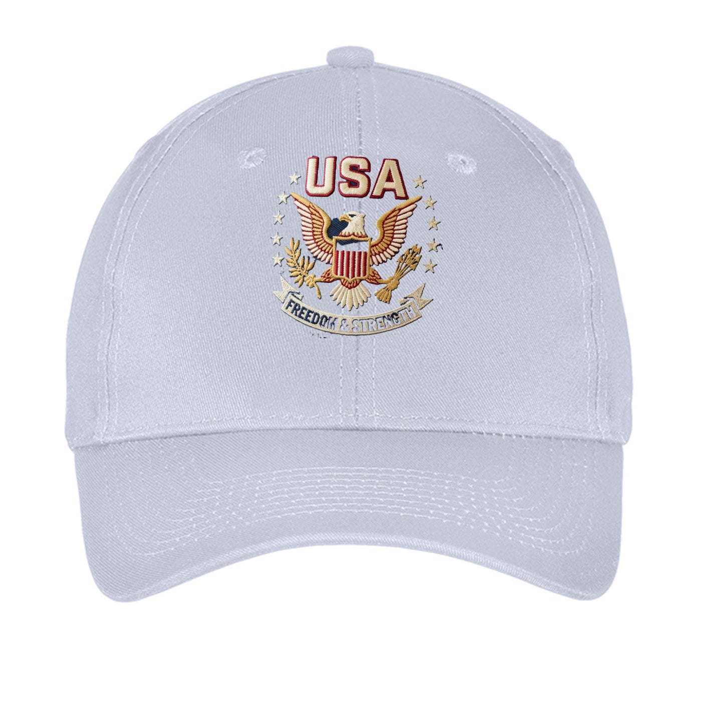 “Freedom & Strength” USA Eagle Dad Hat – American Patriot Edition Silver ONE SIZE {{ product_type }Anvil and Anthem }