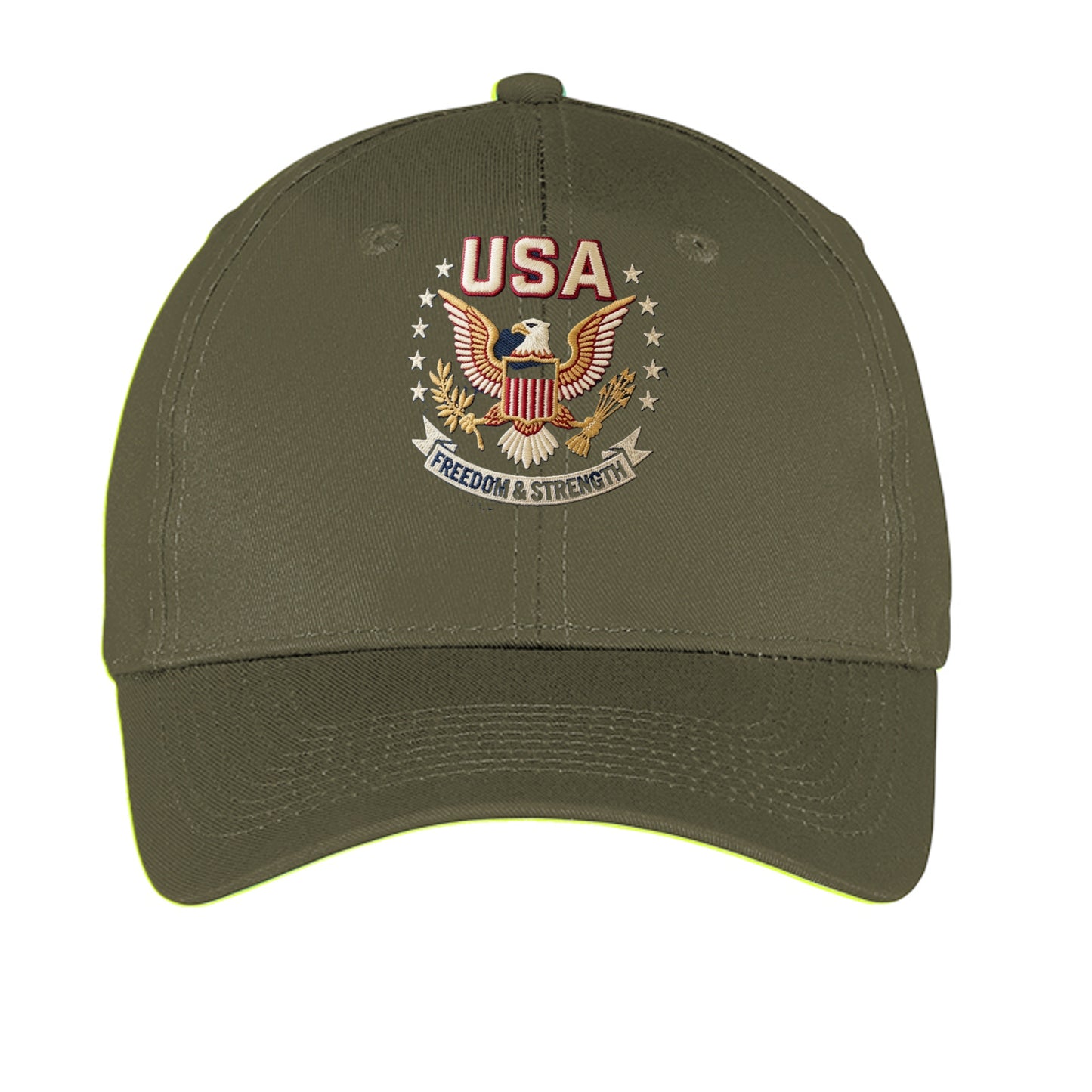 “Freedom & Strength” USA Eagle Dad Hat – American Patriot Edition Olive Drab Green ONE SIZE {{ product_type }Anvil and Anthem }