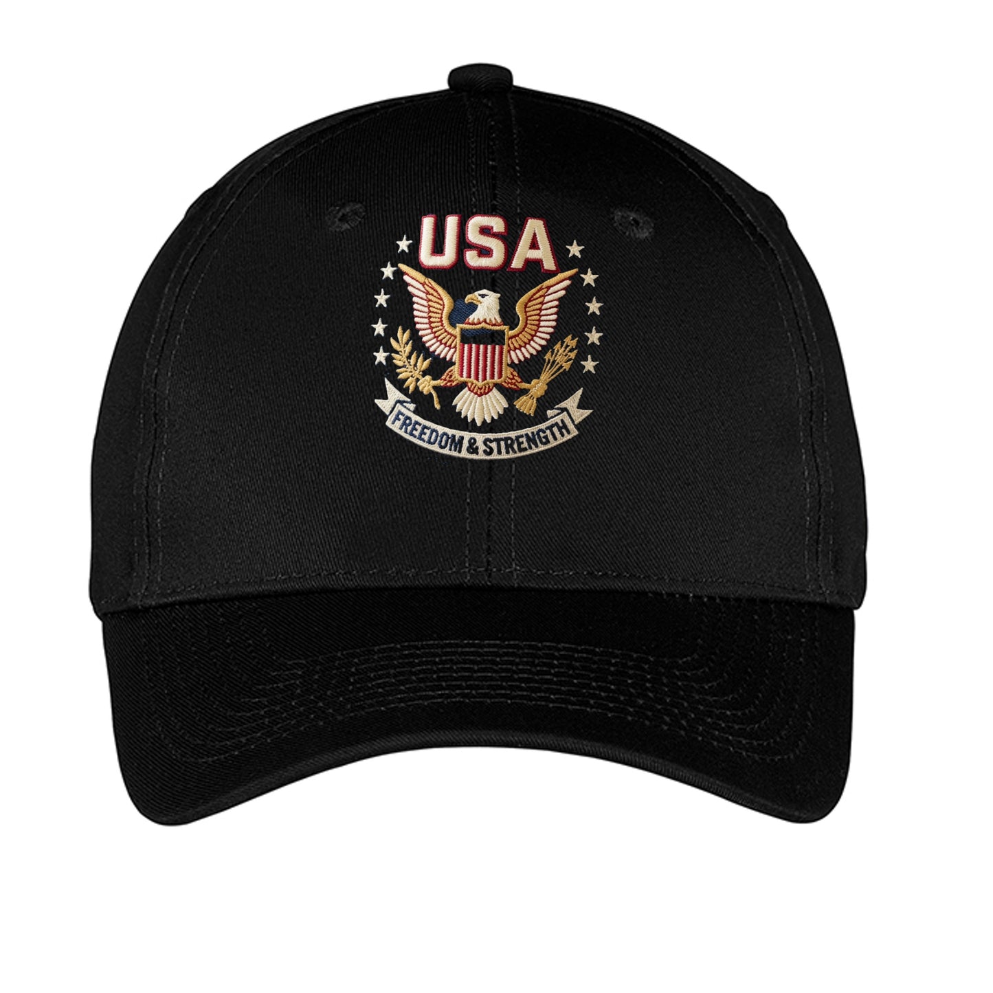 “Freedom & Strength” USA Eagle Dad Hat – American Patriot Edition Black ONE SIZE {{ product_type }Anvil and Anthem }