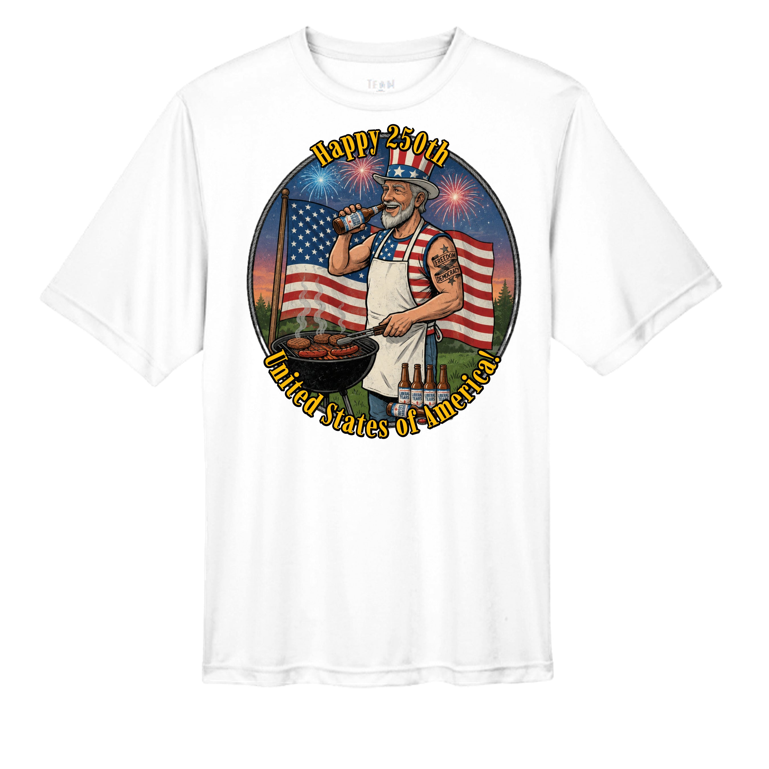 “Uncle Sam BBQ Edition” Performance Tee – America 250 Celebration Shirt Anvil and Anthem }
