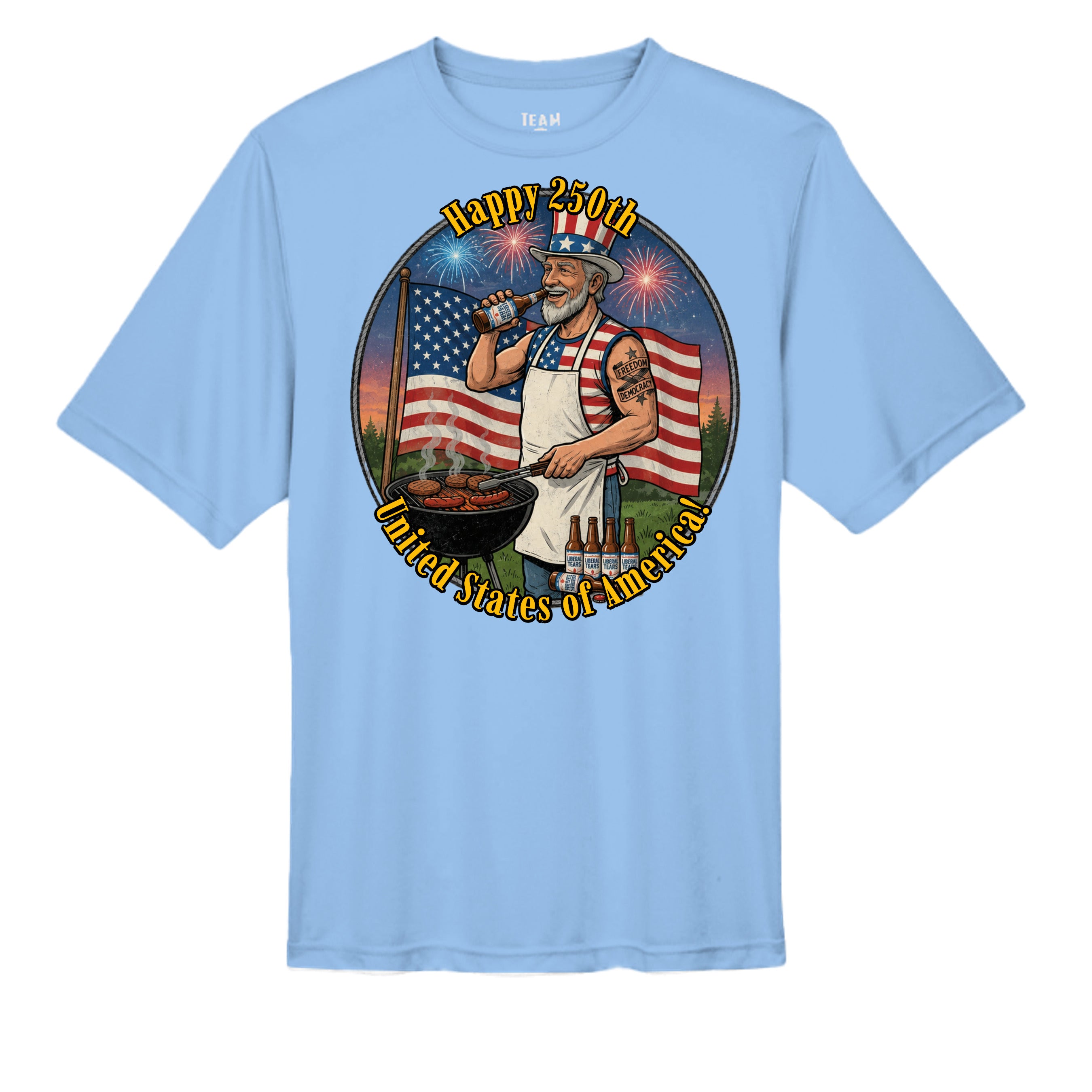 “Uncle Sam BBQ Edition” Performance Tee – America 250 Celebration Shirt Anvil and Anthem }