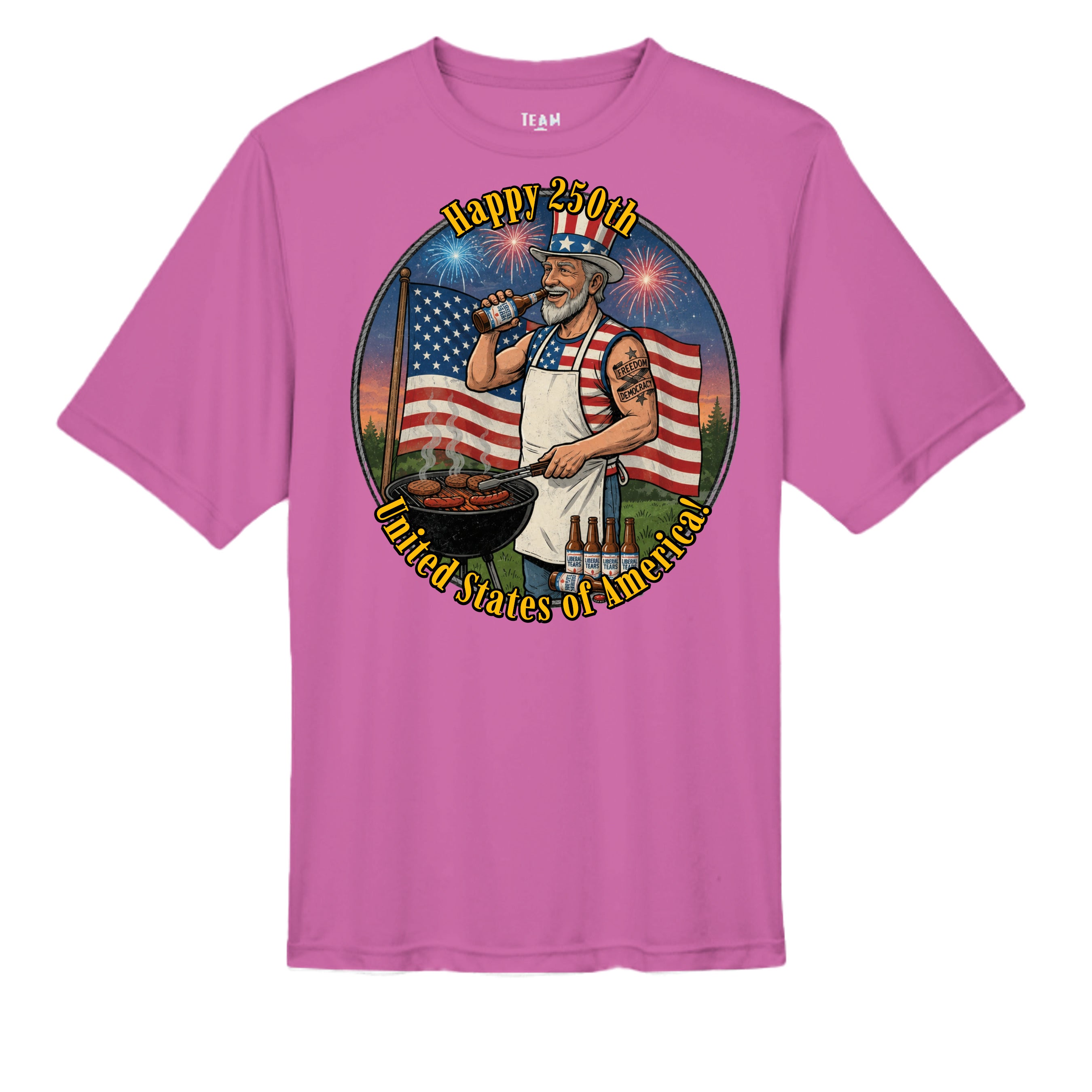 “Uncle Sam BBQ Edition” Performance Tee – America 250 Celebration Shirt Anvil and Anthem }