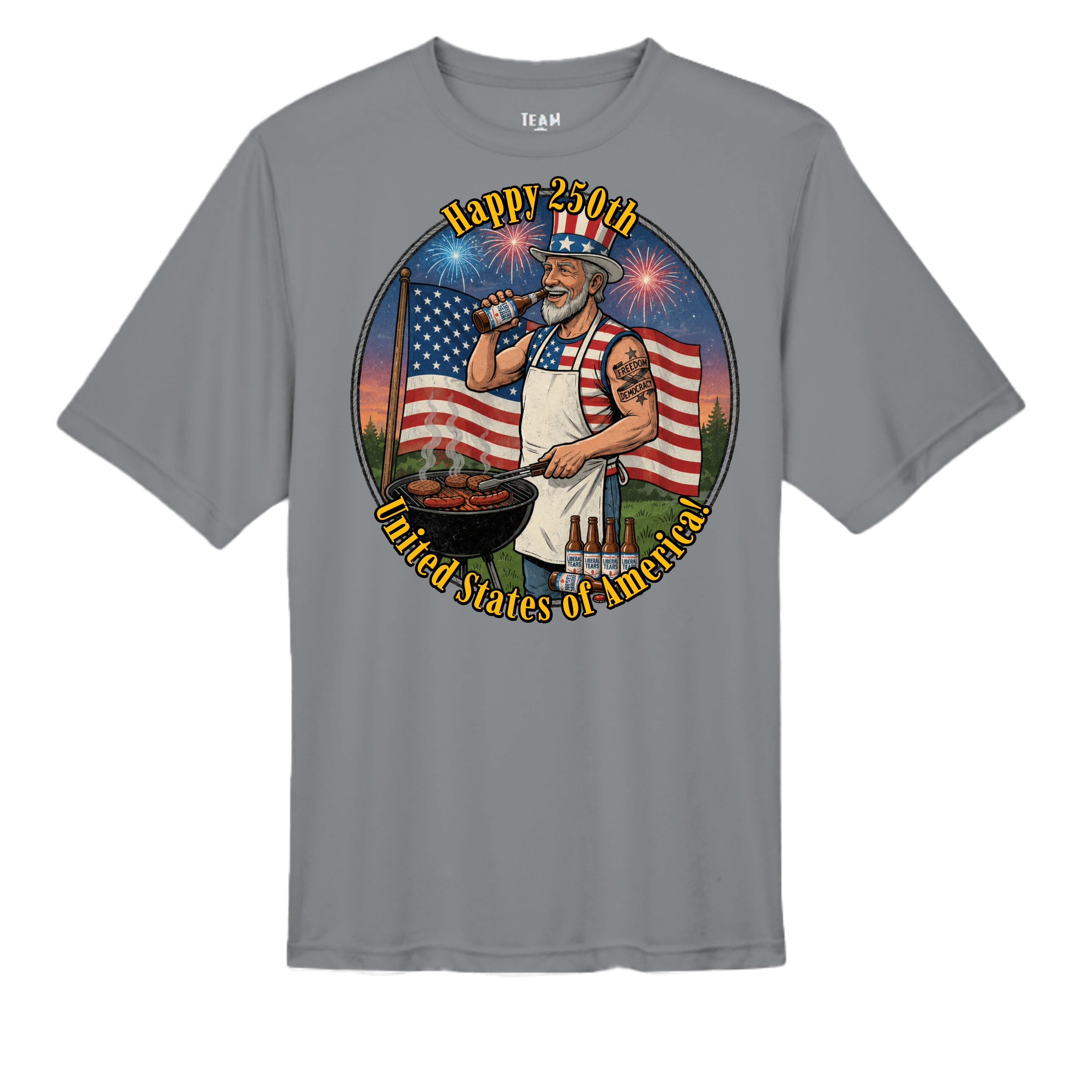 “Uncle Sam BBQ Edition” Performance Tee – America 250 Celebration Shirt Anvil and Anthem }