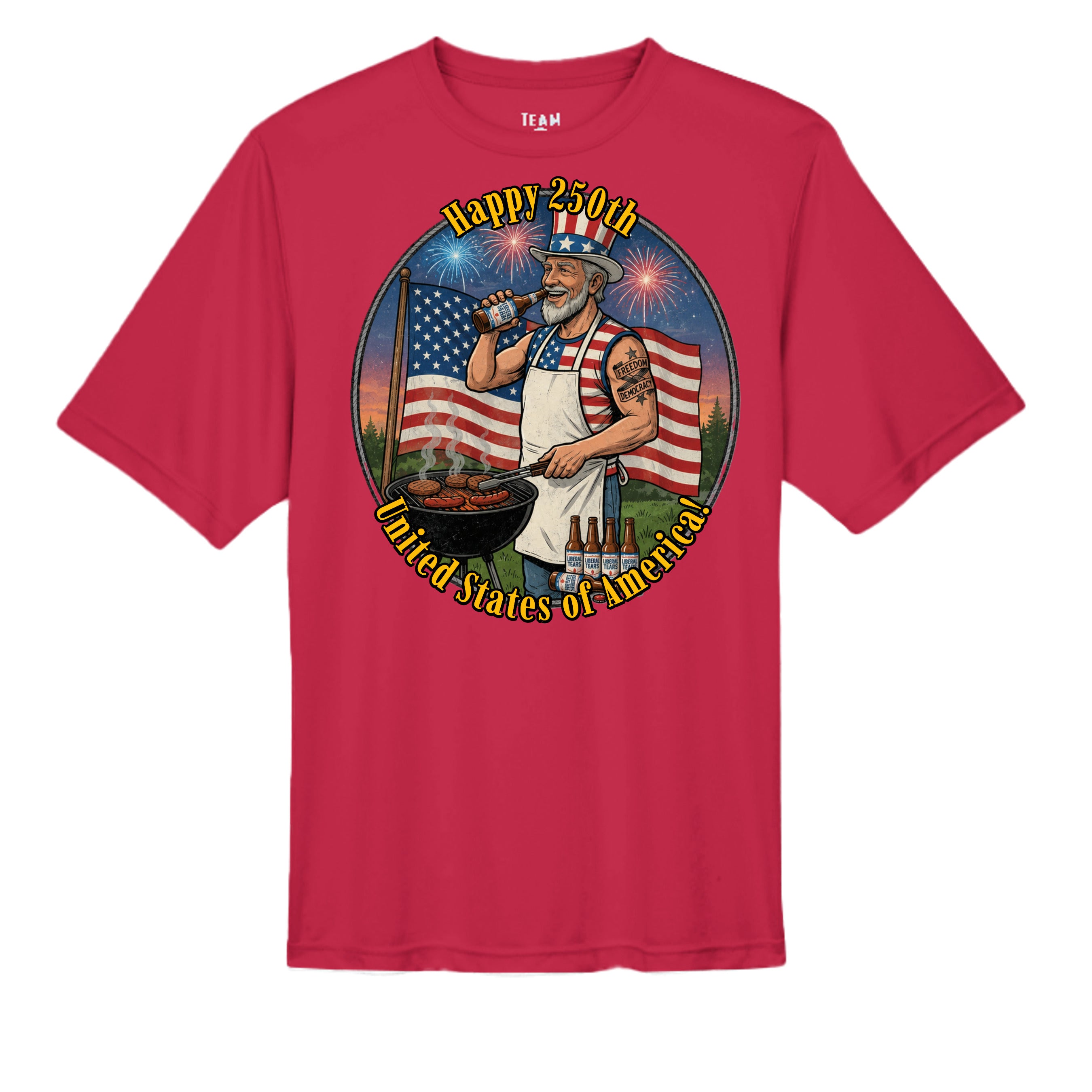 “Uncle Sam BBQ Edition” Performance Tee – America 250 Celebration Shirt Anvil and Anthem }