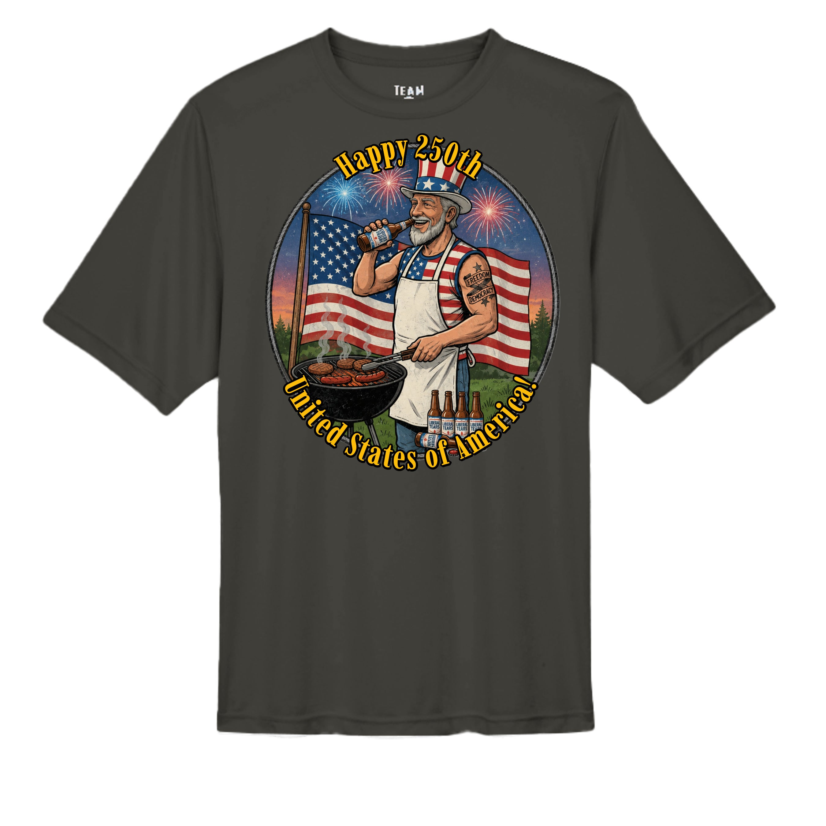 “Uncle Sam BBQ Edition” Performance Tee – America 250 Celebration Shirt Anvil and Anthem }