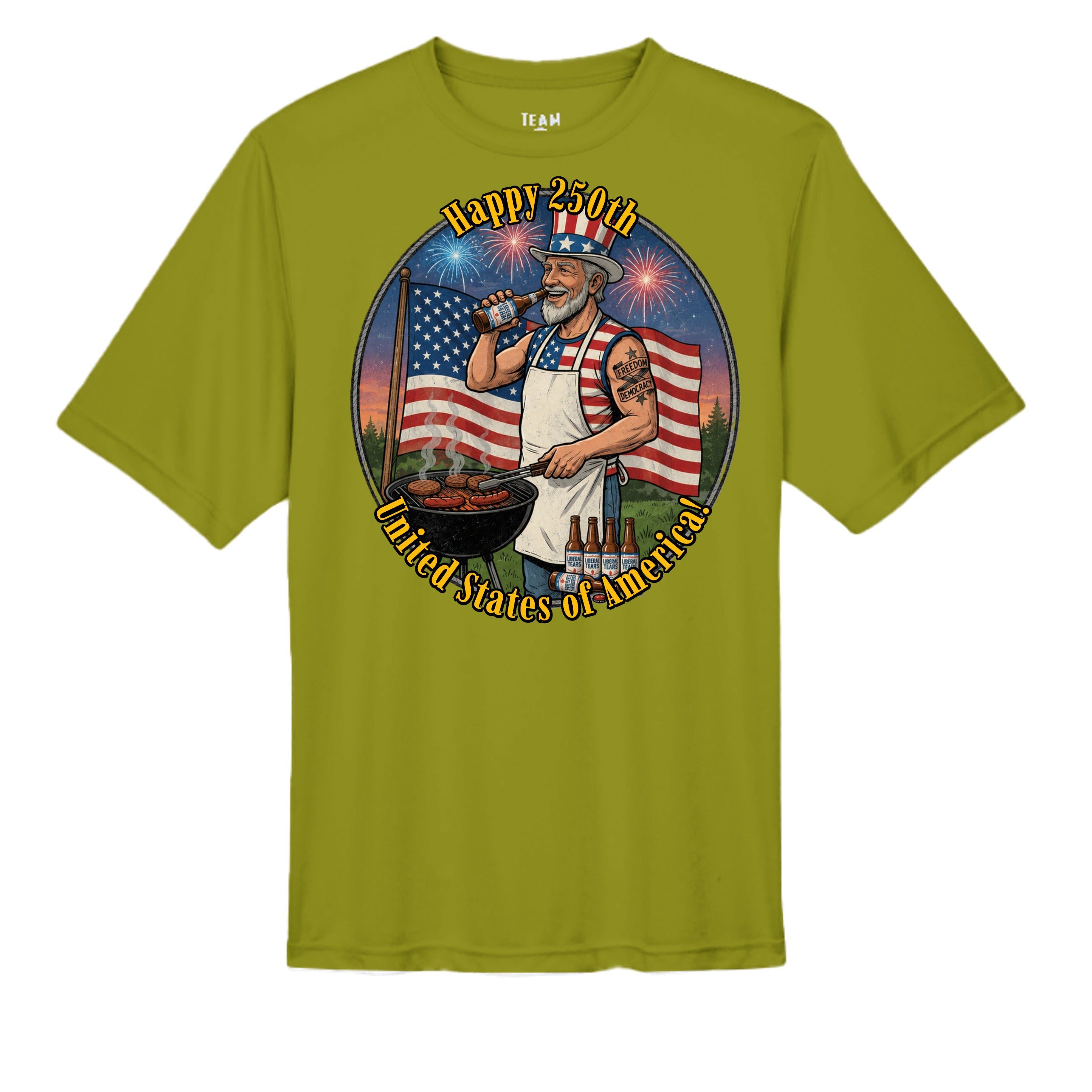 “Uncle Sam BBQ Edition” Performance Tee – America 250 Celebration Shirt Anvil and Anthem }