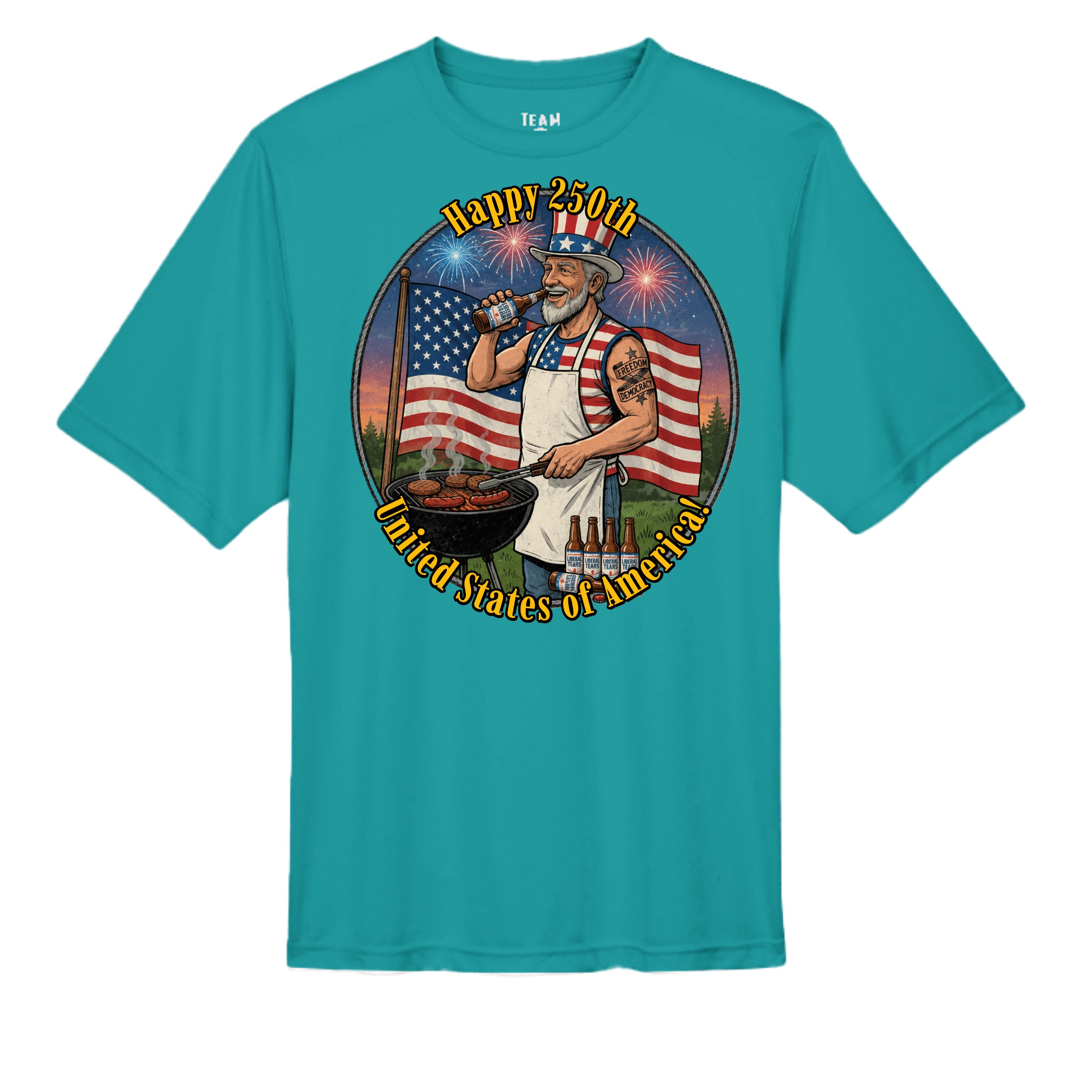 “Uncle Sam BBQ Edition” Performance Tee – America 250 Celebration Shirt Anvil and Anthem }