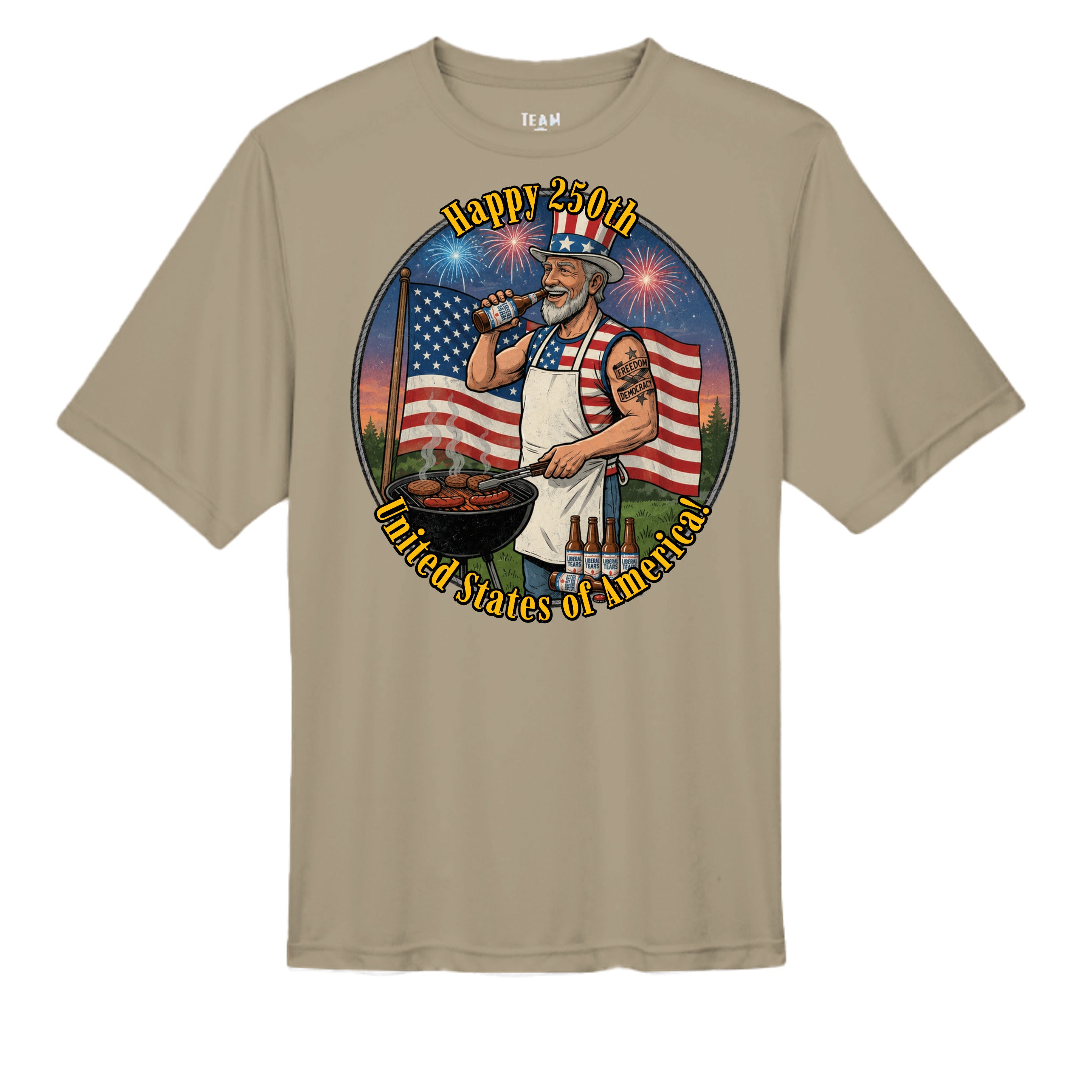 “Uncle Sam BBQ Edition” Performance Tee – America 250 Celebration Shirt Anvil and Anthem }
