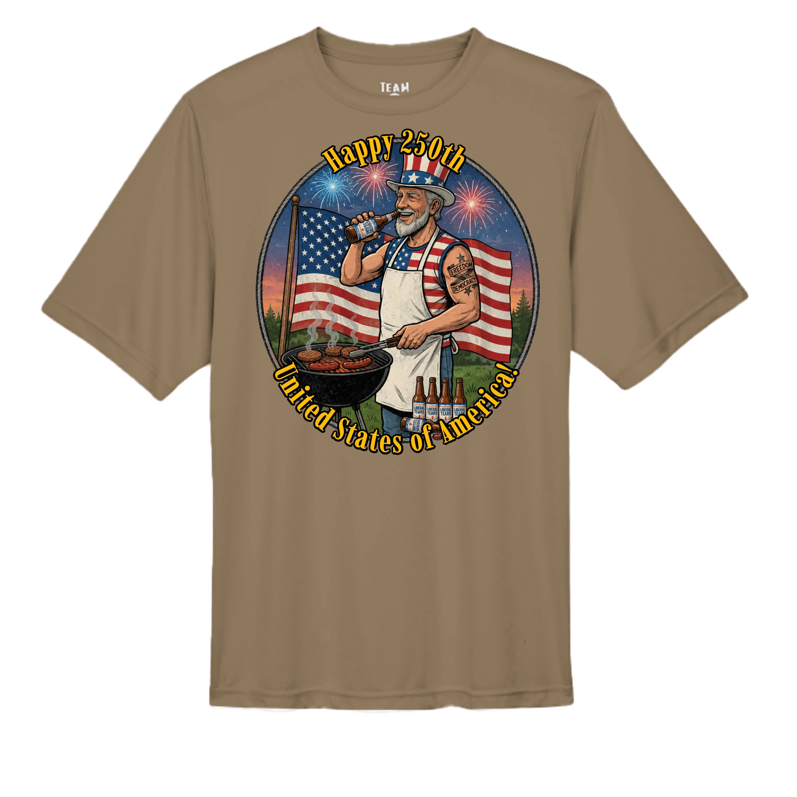 “Uncle Sam BBQ Edition” Performance Tee – America 250 Celebration Shirt Anvil and Anthem }